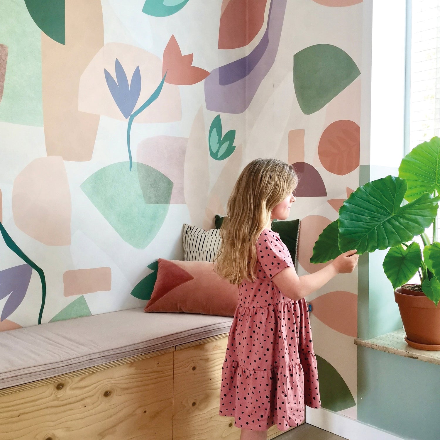 Pieces 4 Panel Mural in multi-colored color - pattern number RB255 - by Grandeco in the Day Dreamers collection