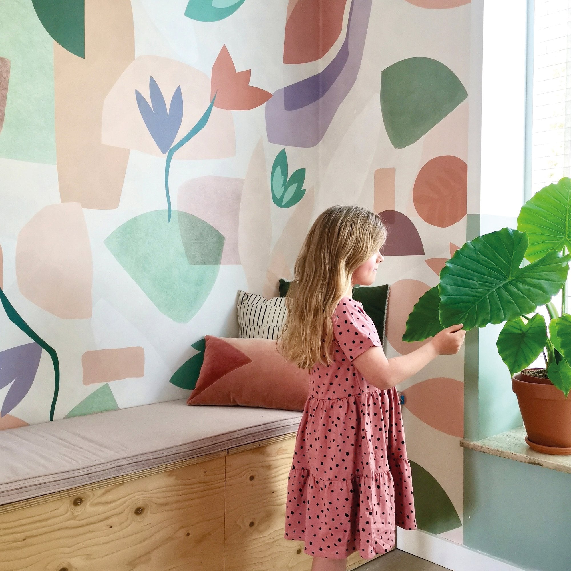 Pieces 4 Panel Mural in multi-colored color - pattern number RB255 - by Grandeco in the Day Dreamers collection