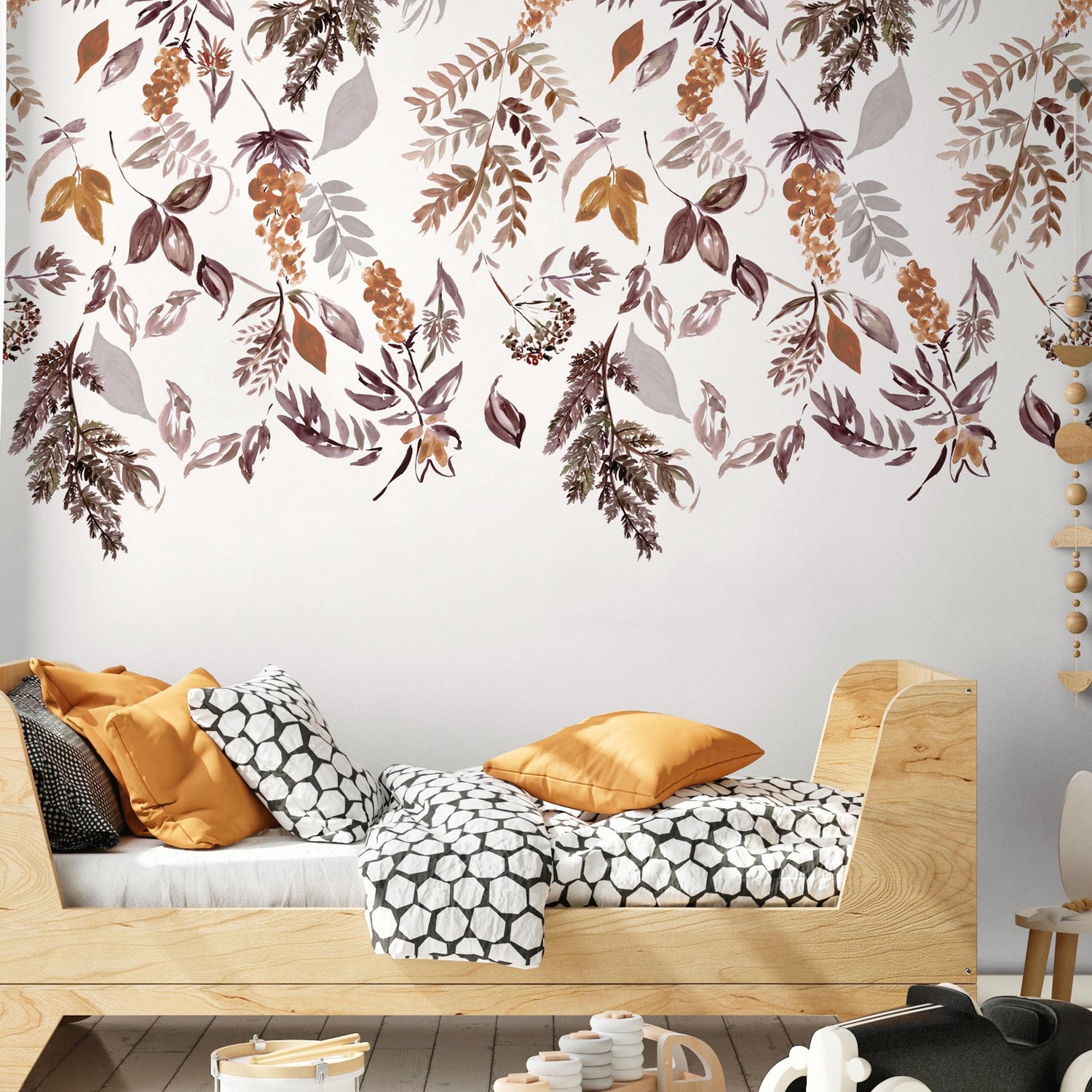 Floral 4 Panel Mural in brown color - pattern number RB278 - by Grandeco in the Day Dreamers collection