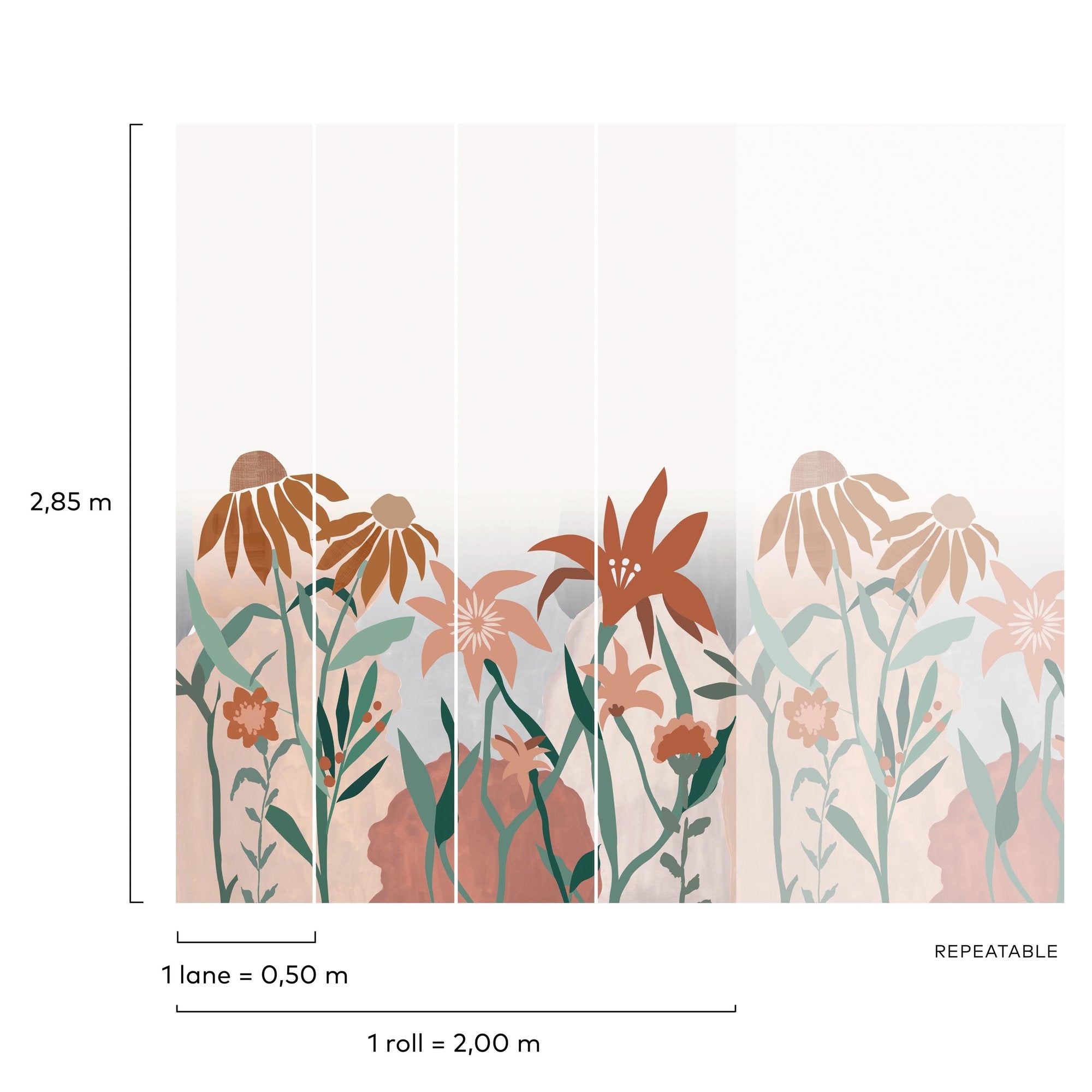 Flowers 4 Panel Mural in multi-colored color - pattern number RB303 - by Grandeco in the Day Dreamers collection