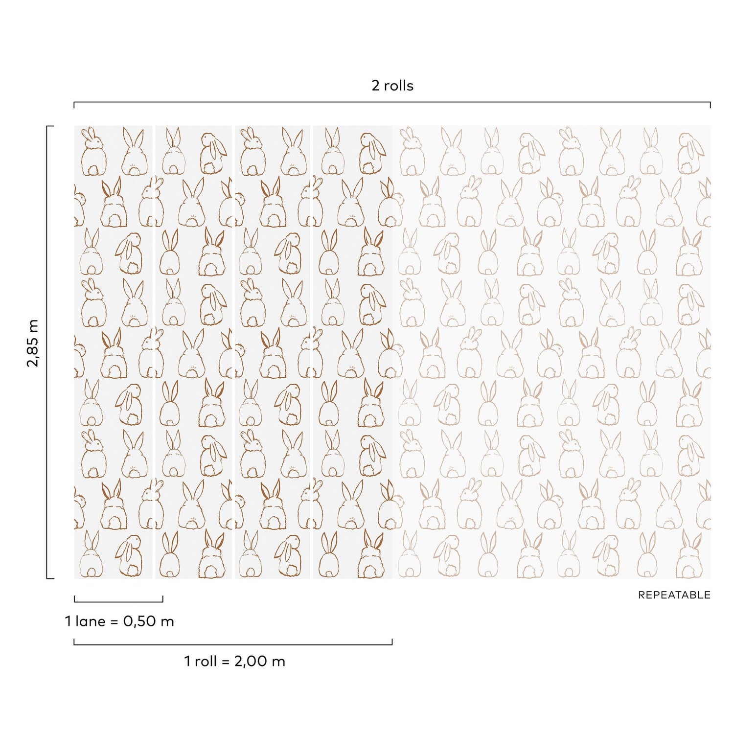 Bunnies 4 Panel Mural in beige color - pattern number RB306 - by Grandeco in the Day Dreamers collection