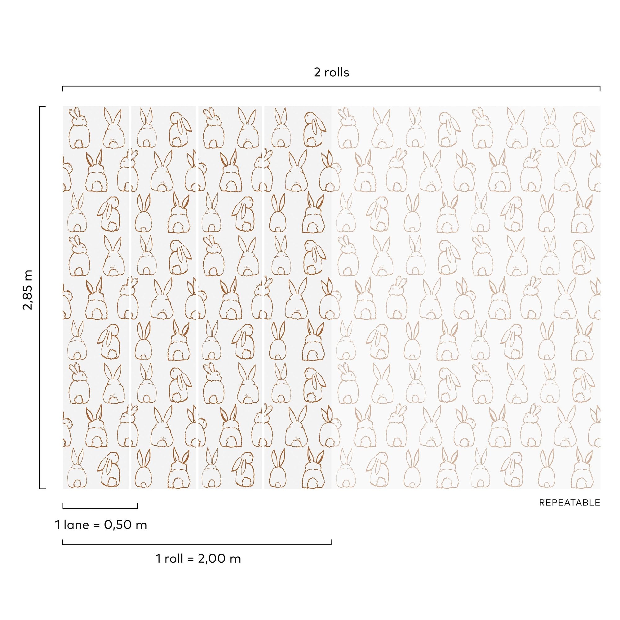 Bunnies 4 Panel Mural in beige color - pattern number RB306 - by Grandeco in the Day Dreamers collection