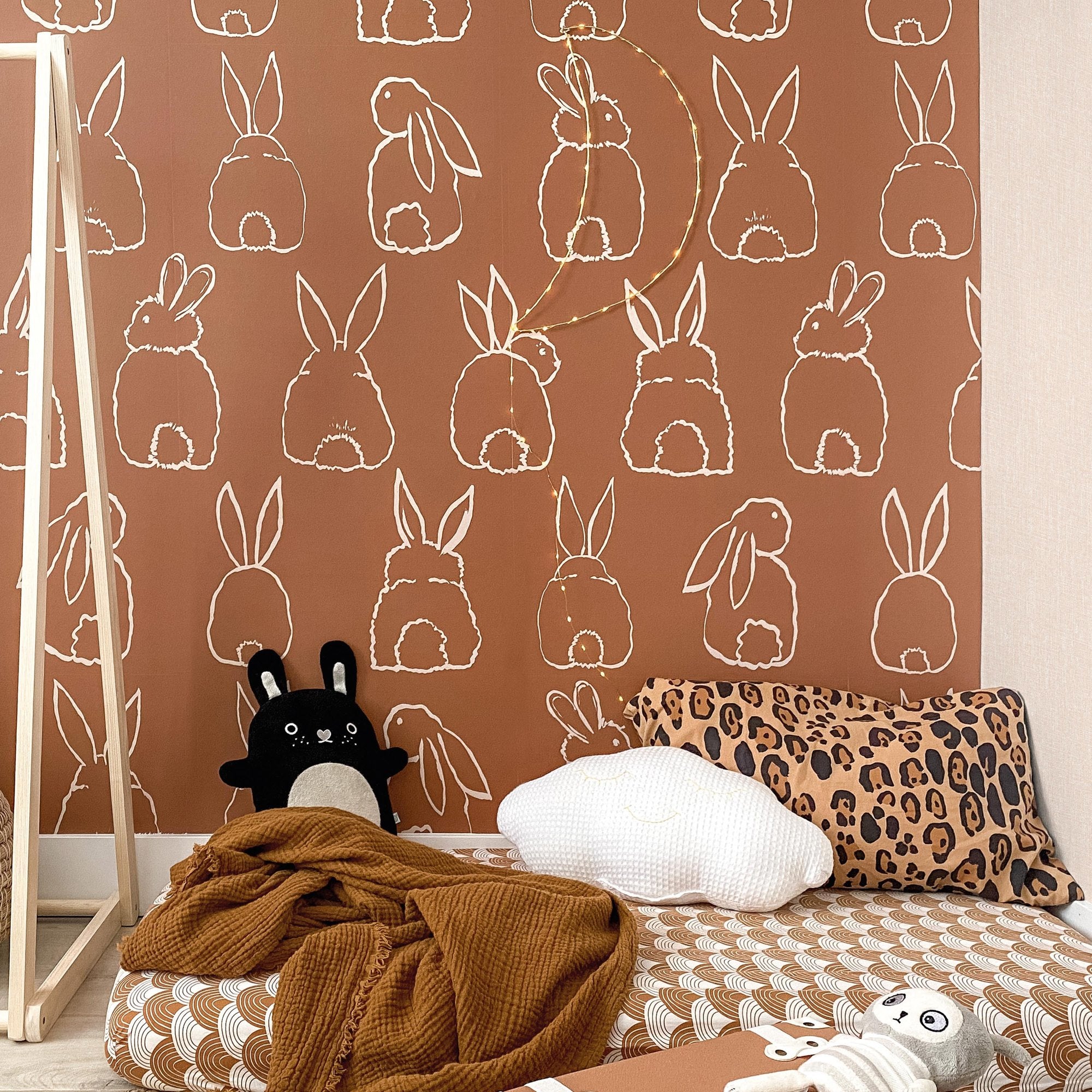 Bunnies 4 Panel Mural in brown color - pattern number RB312 - by Grandeco in the Day Dreamers collection