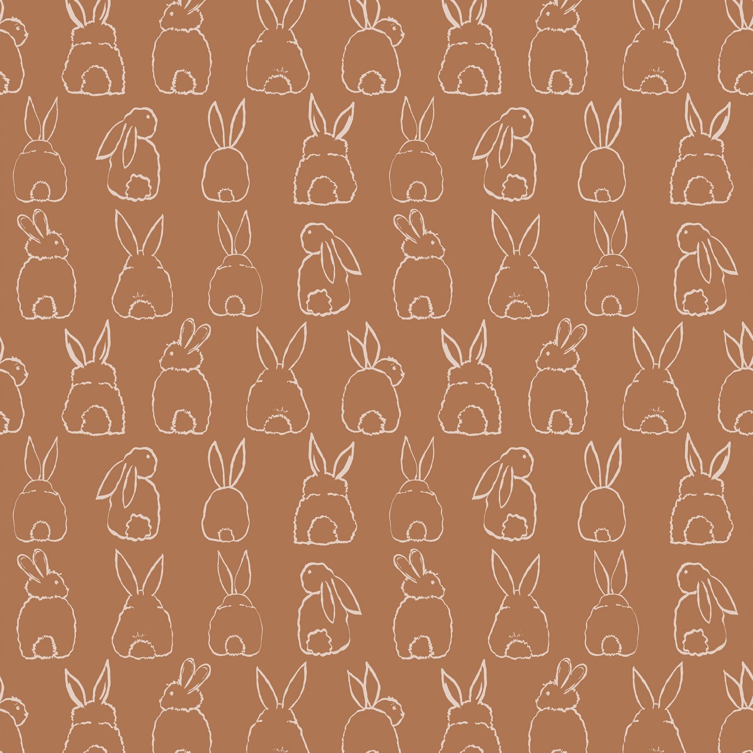 Bunnies 4 Panel Mural in brown color - pattern number RB312 - by Grandeco in the Day Dreamers collection