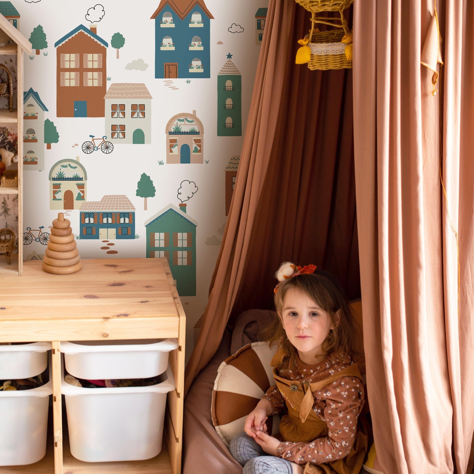 Wood Plain 4 Panel Mural in multi-colored color - pattern number RB393 - by Grandeco in the Day Dreamers collection