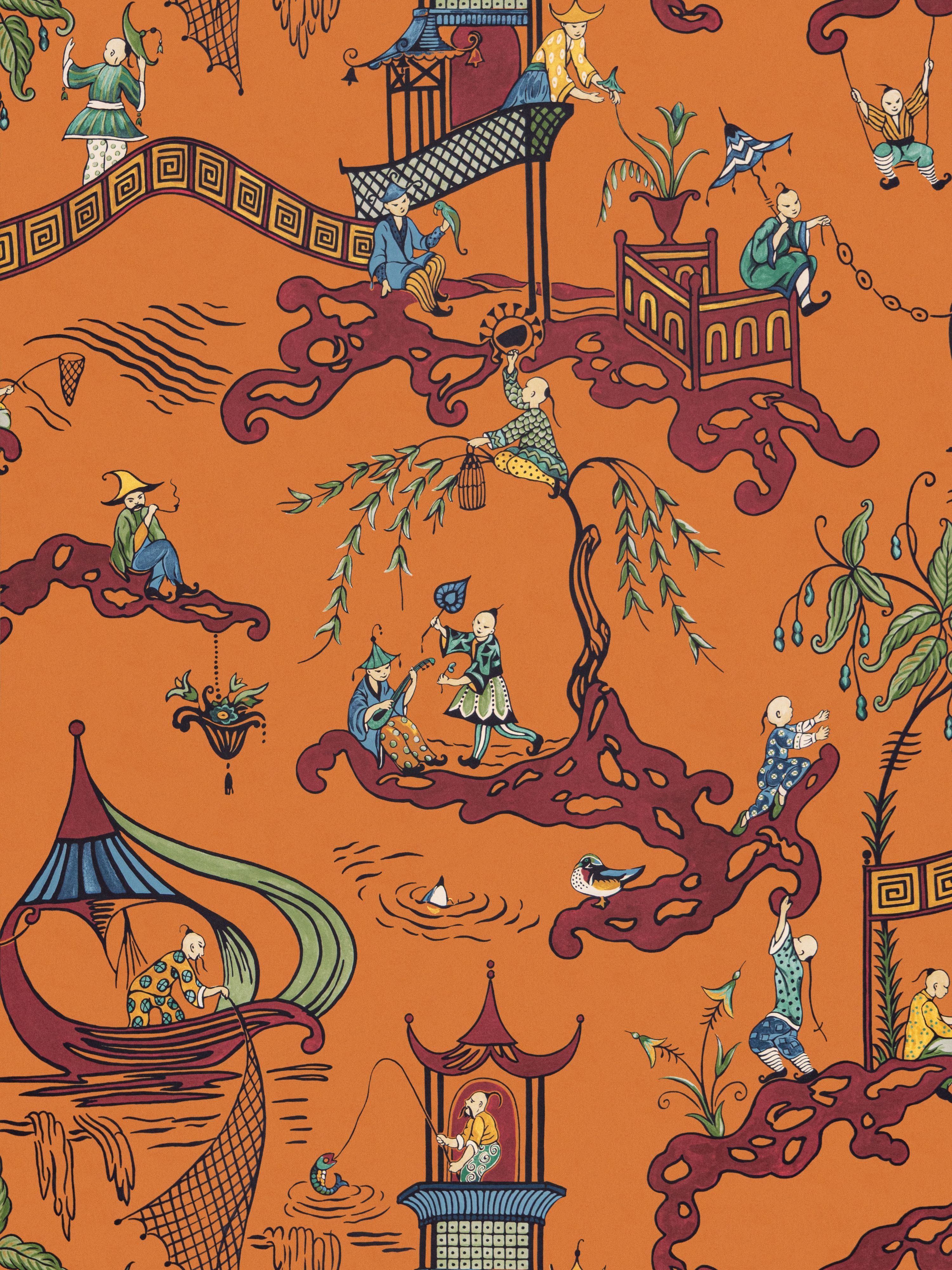 Ping Wallpaper in Pumpkin Port color - pattern number SC WP16254D0003 - by Scalamandre in the collection