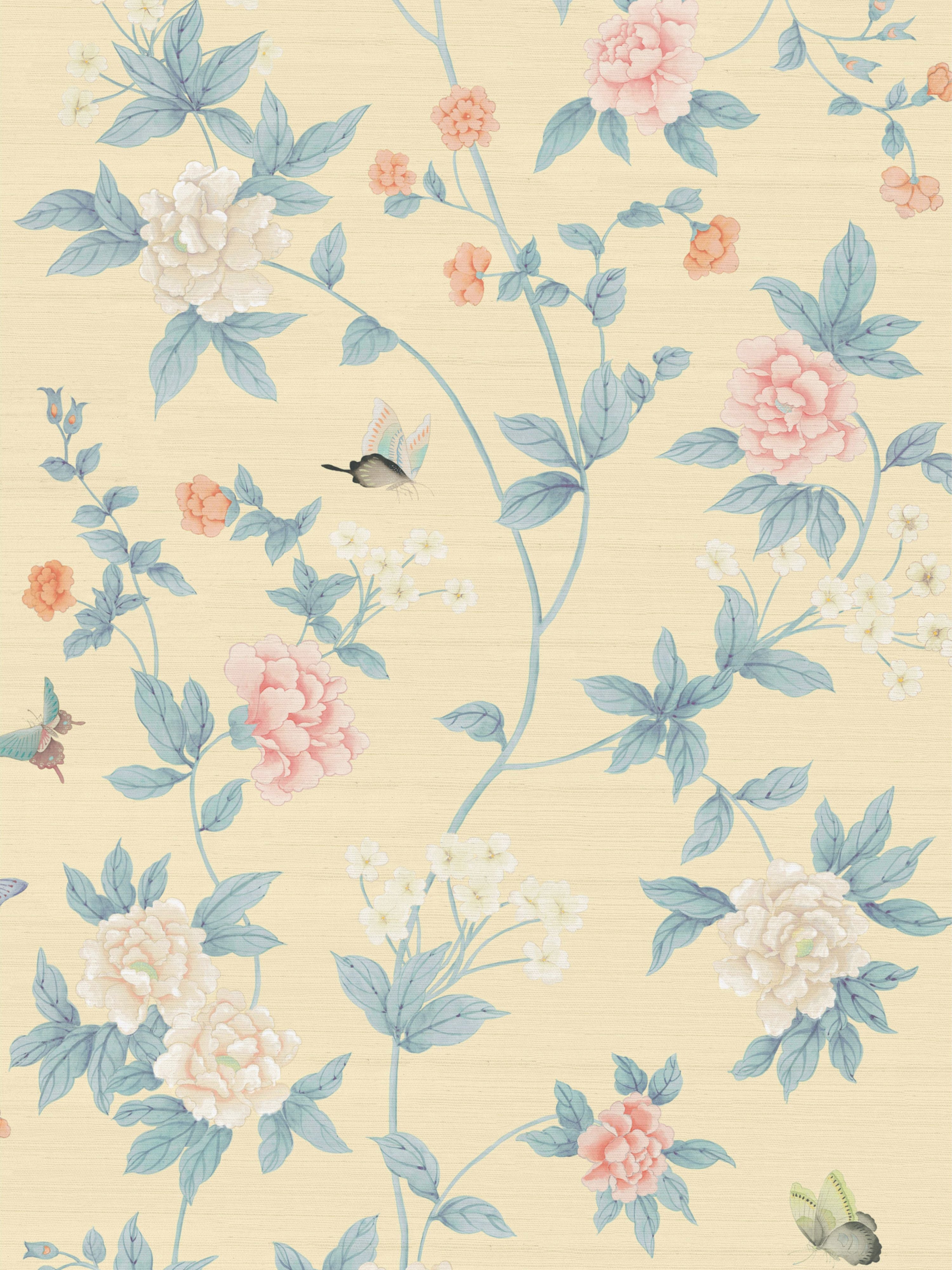 Luoyang Garden Sisal Wallpaper in Lemon Teal color - pattern number SC WP88382D0005 - by Scalamandre in the collection