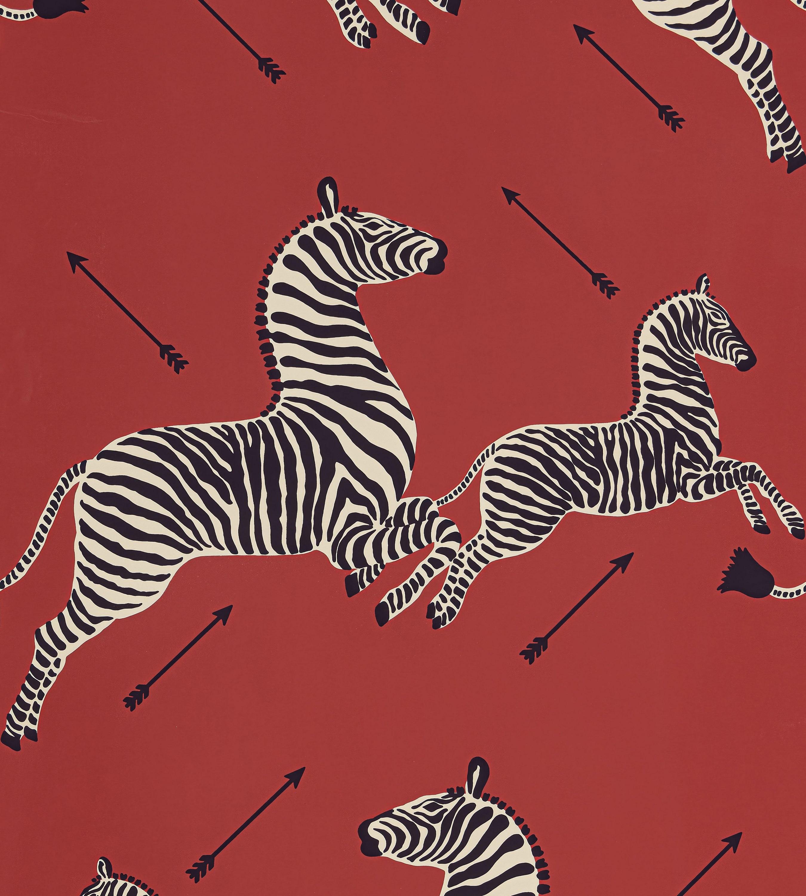 Zebras Wallpaper in masai red color - pattern number SC WP81388D0001 - by Scalamandre in the  collection
