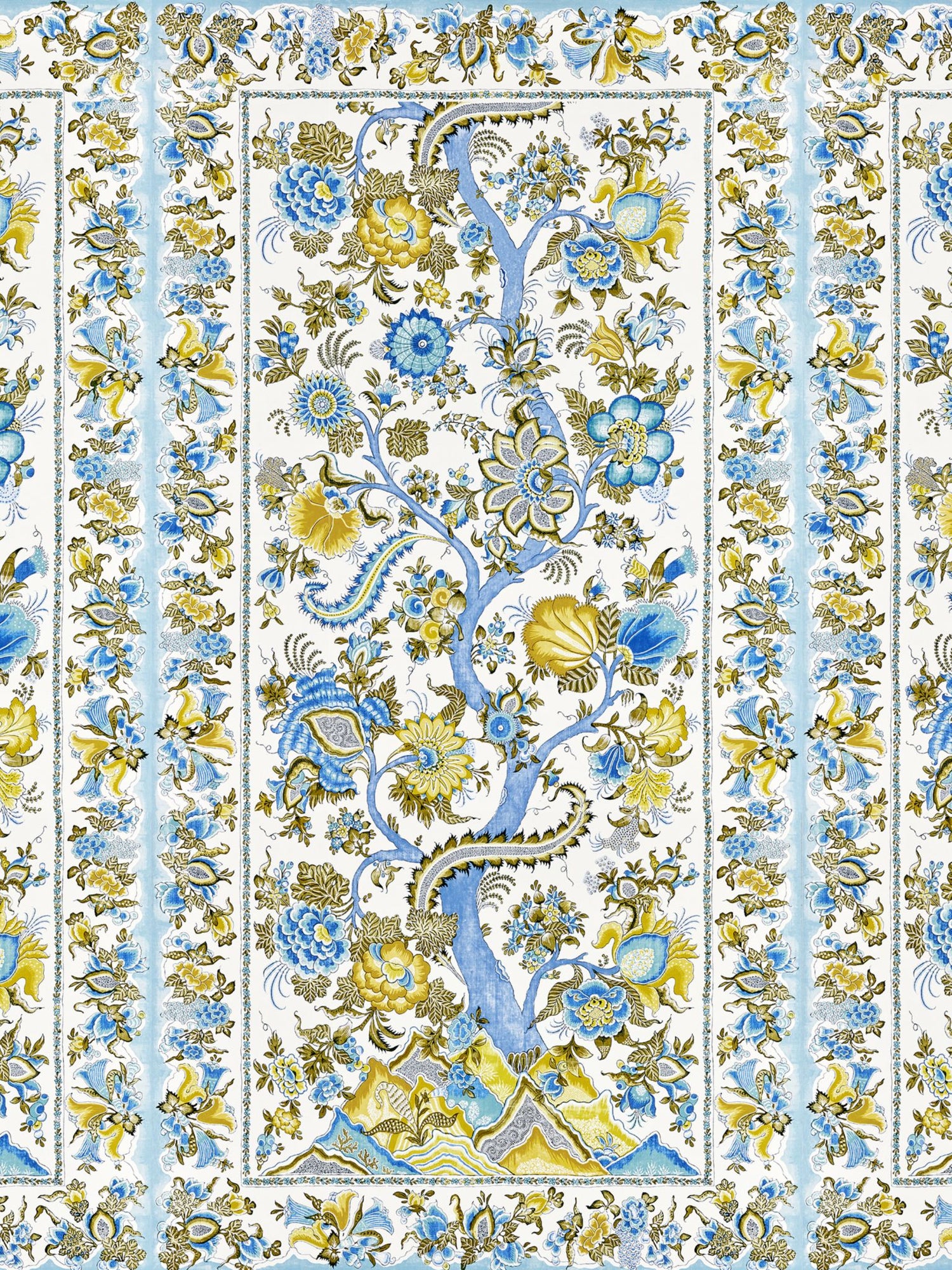Metropolitan Palampore fabric in sky and sunlight mural color - pattern number SC 0001WP88567 - by Scalamandre in the  collection