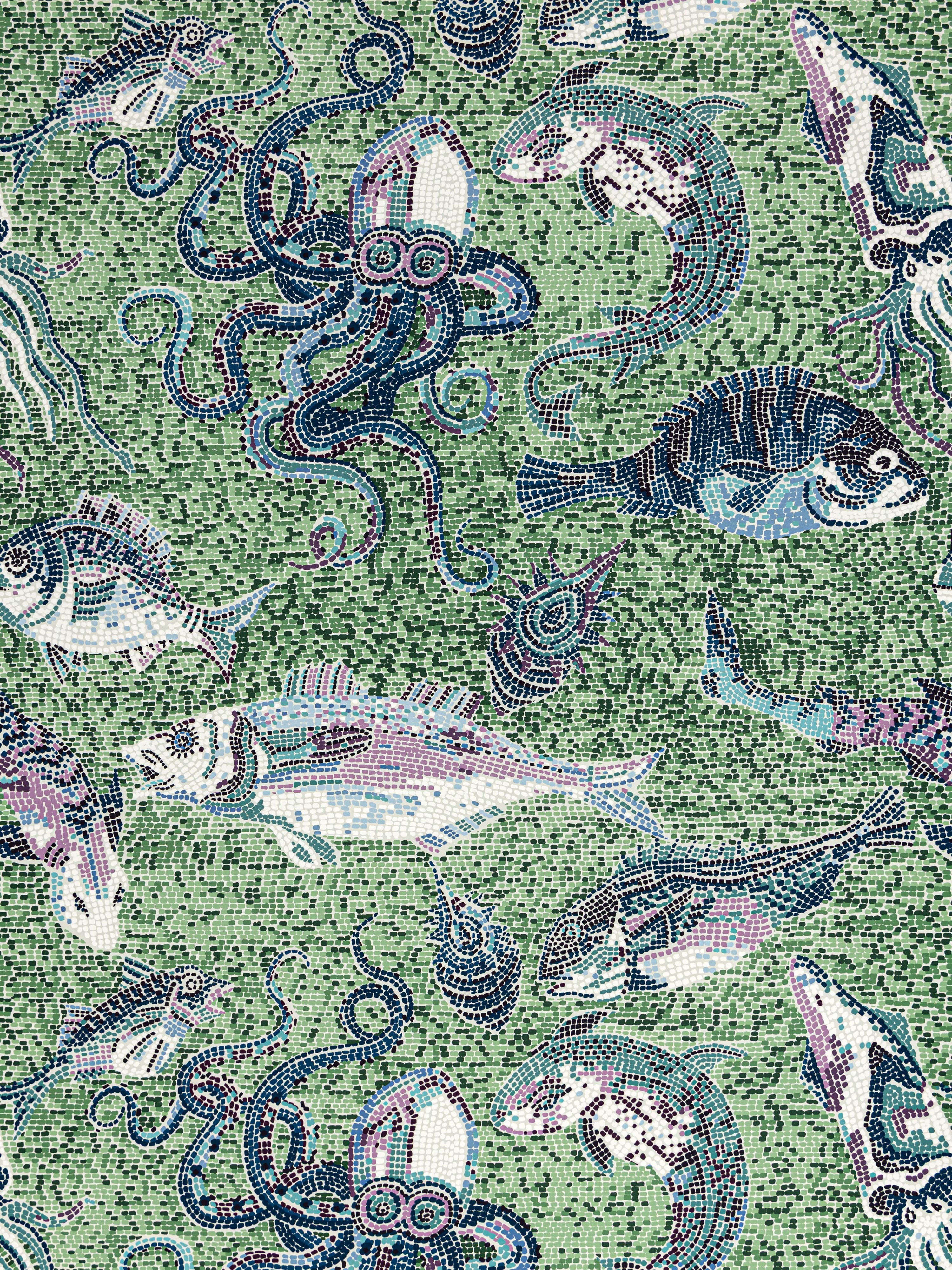 Mikonos wallpaper in blue and green color - pattern number SC 0002WP81545 - by Scalamandre in the  collection