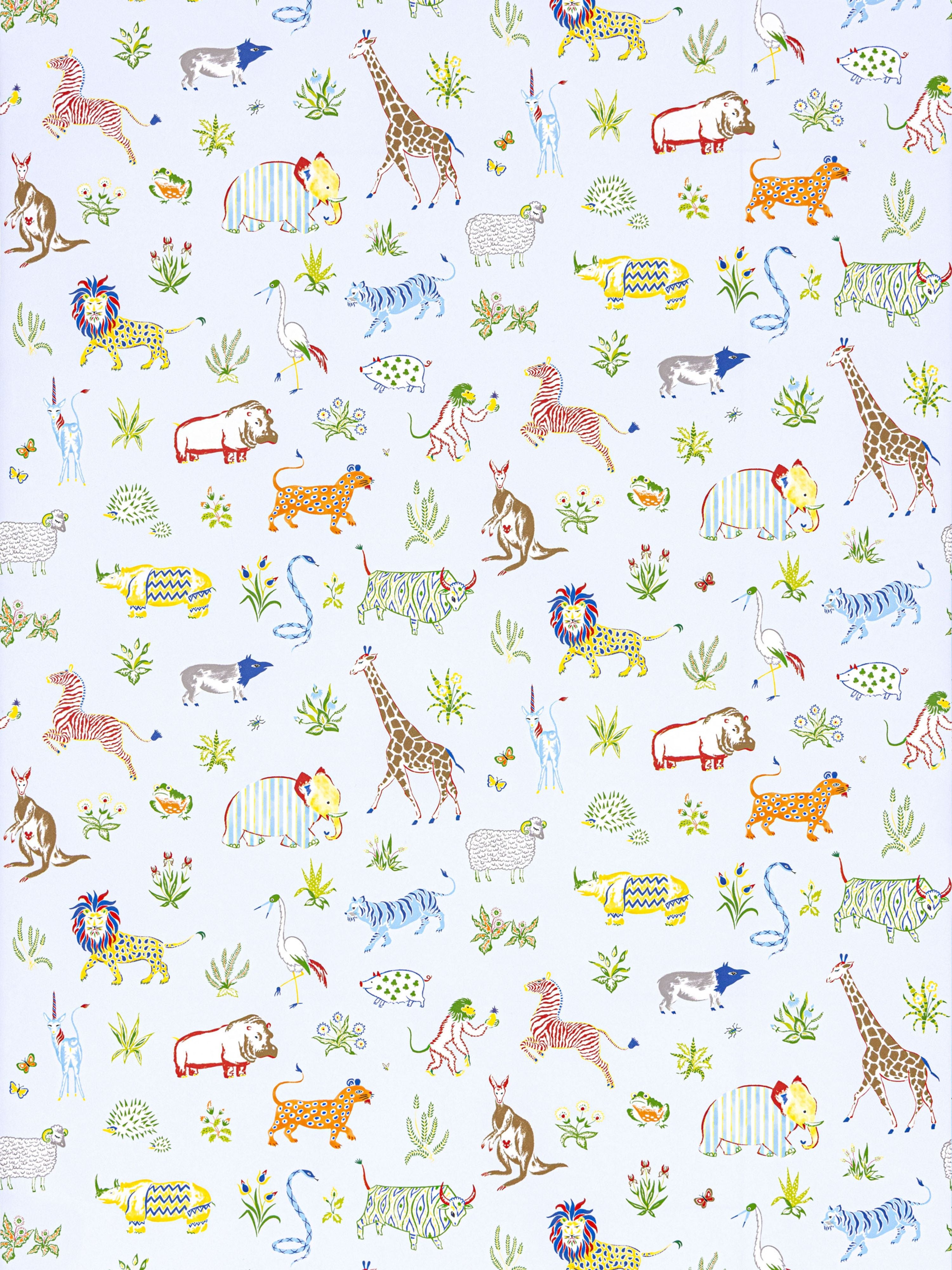 Zoo wallpaper in powder blue color - pattern number SC WP88609D0002 - by Scalamandre in the  collection