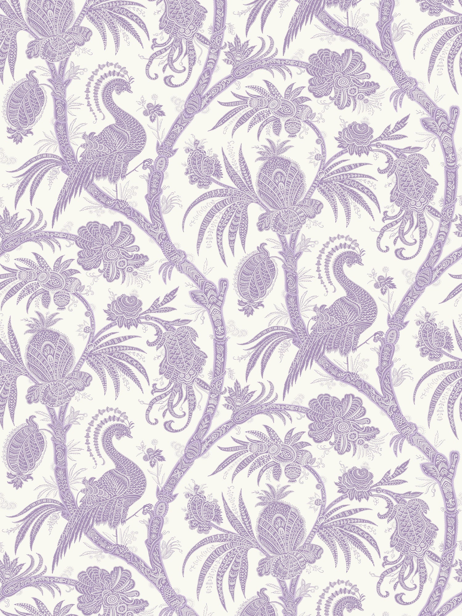Balinese Peacock wallpaper in lavender color - pattern number SC 0003WP88355 - by Scalamandre in the  collection
