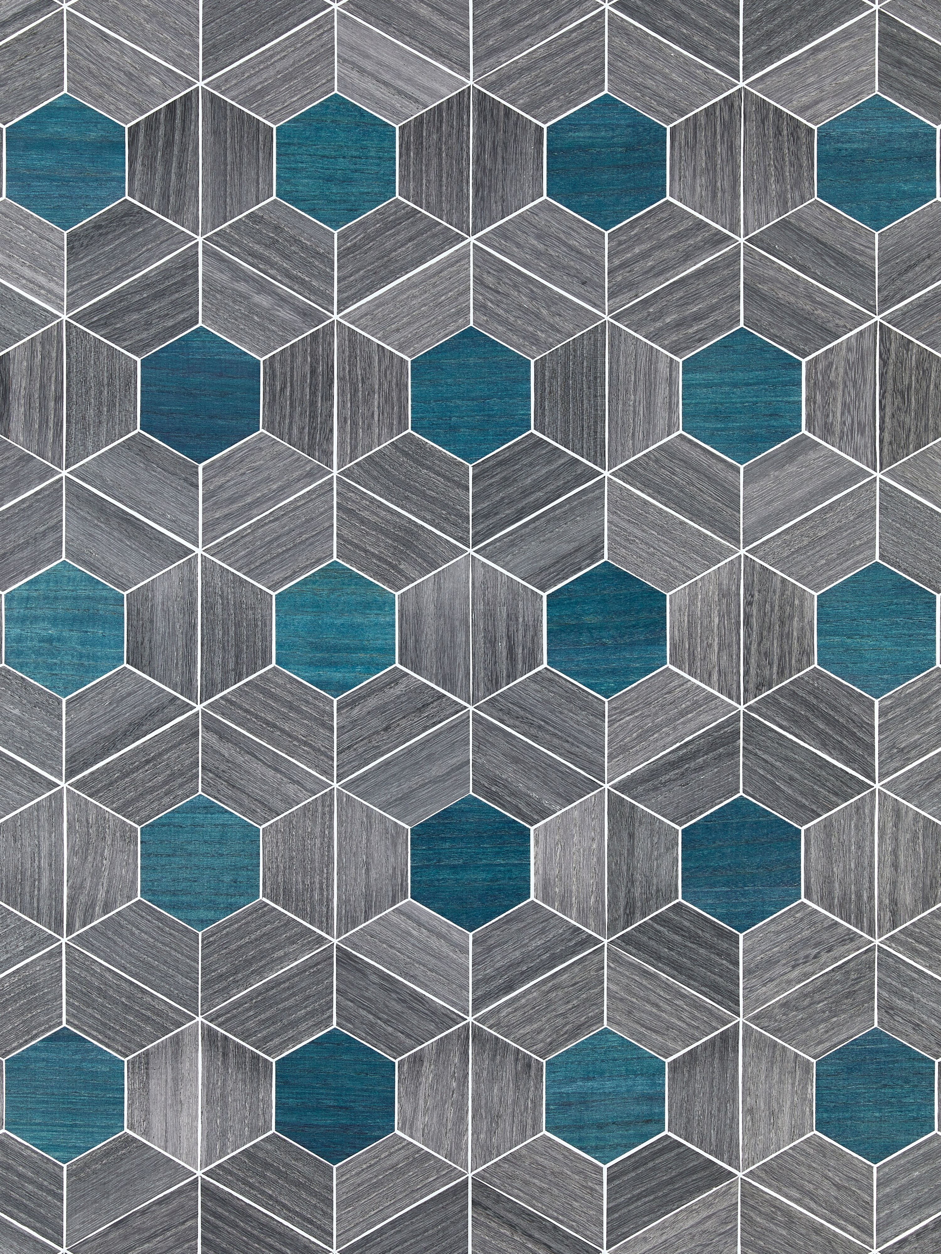 Hive Wood wallpaper in ash and aqua color - pattern number SC 0003WP88467 - by Scalamandre in the  collection