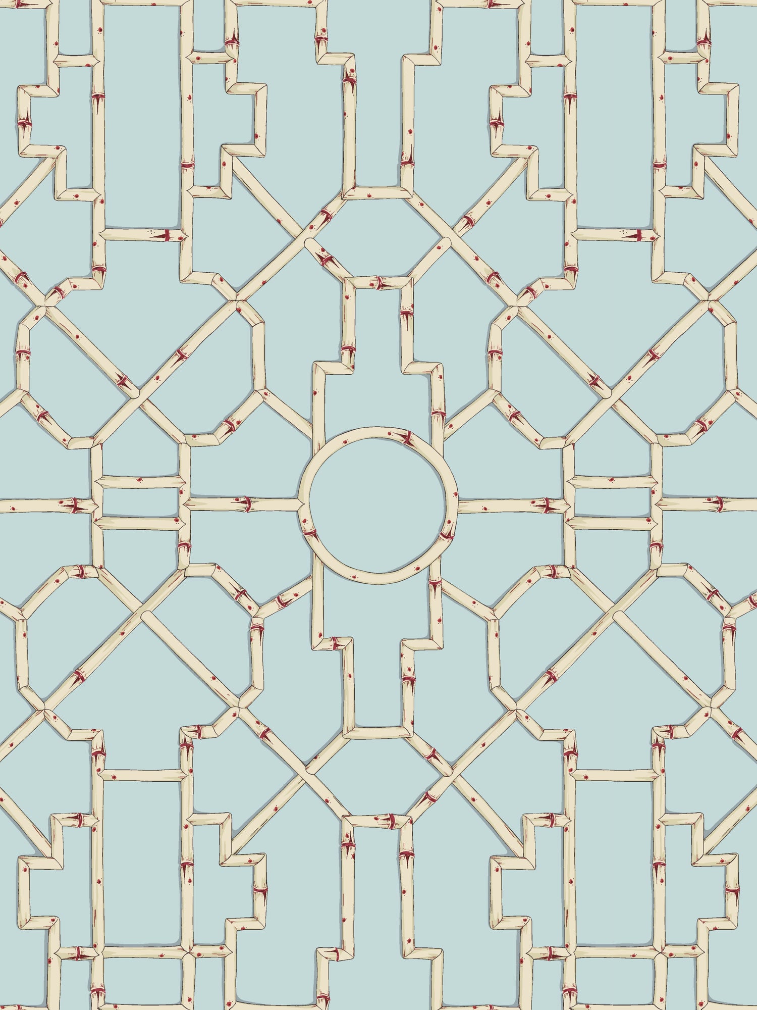 Baldwin Bamboo wallpaper in cream and red on aqua color - pattern number SC 0004WP81630 - by Scalamandre in the  collection