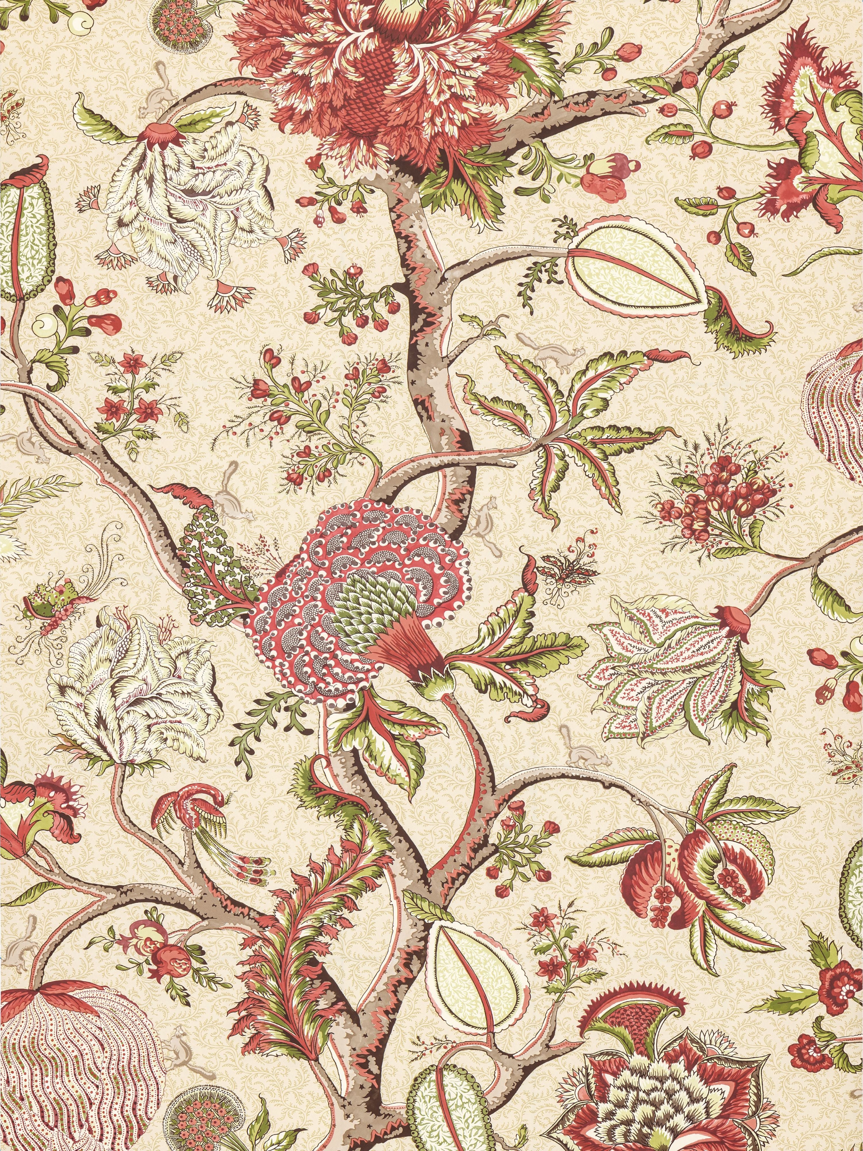 Pondicherry wallpaper in turkey red on lime fern color - pattern number SC 0004WP88585 - by Scalamandre in the  collection