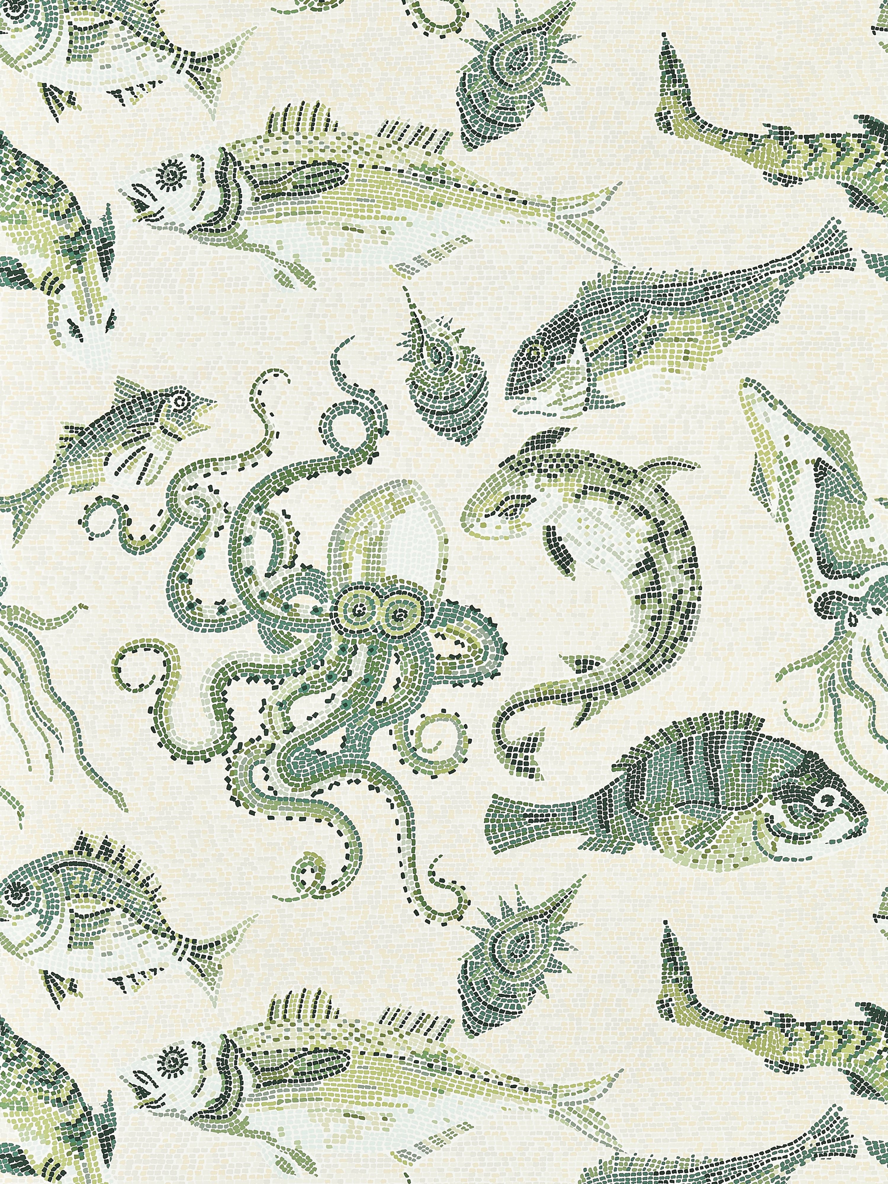 Mikonos wallpaper in green and eggshell color - pattern number SC 0005WP81545 - by Scalamandre in the  collection
