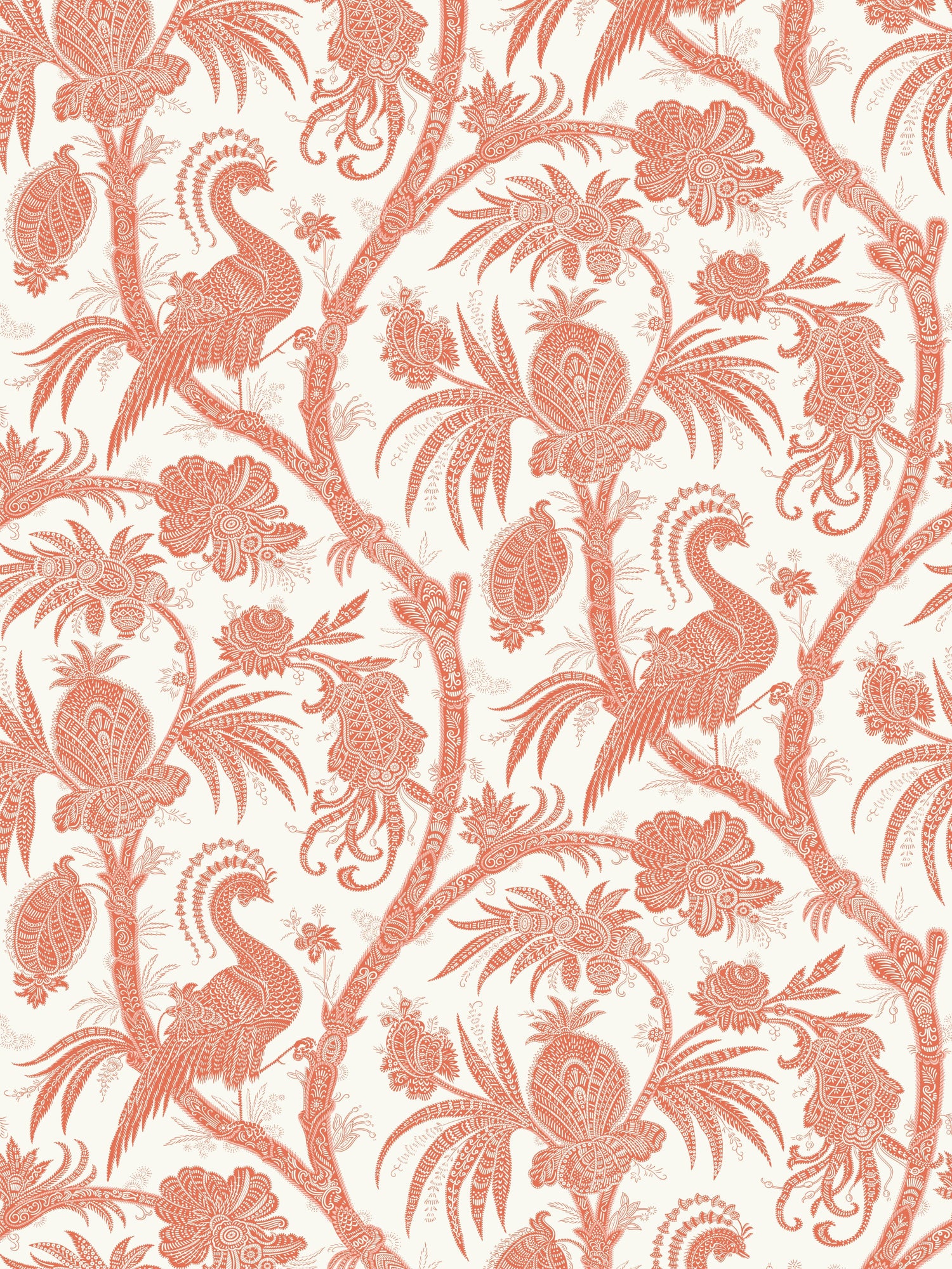 Balinese Peacock wallpaper in mandarin color - pattern number SC 0005WP88355 - by Scalamandre in the  collection