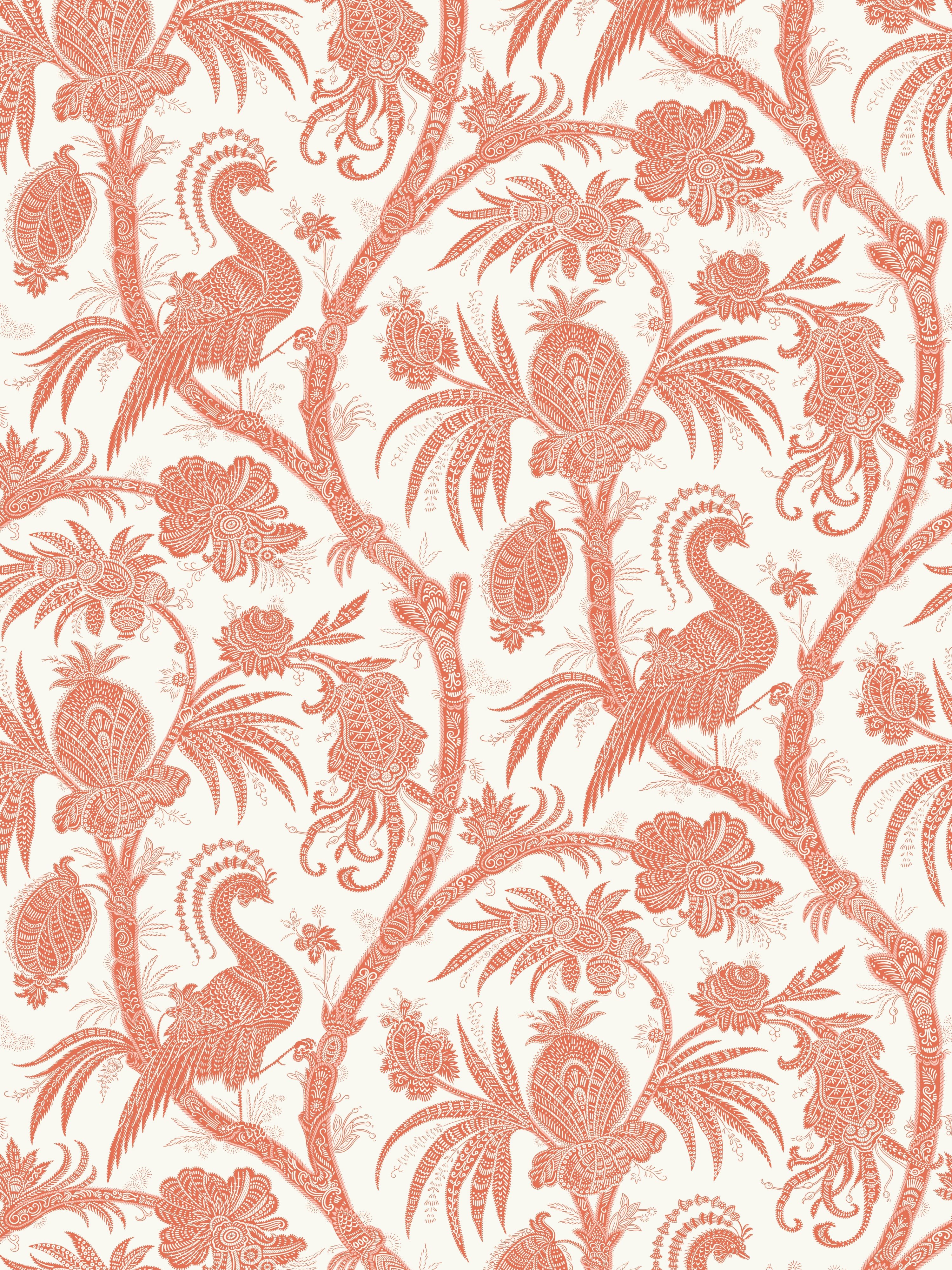 Balinese Peacock wallpaper in mandarin color - pattern number SC 0005WP88355 - by Scalamandre in the  collection