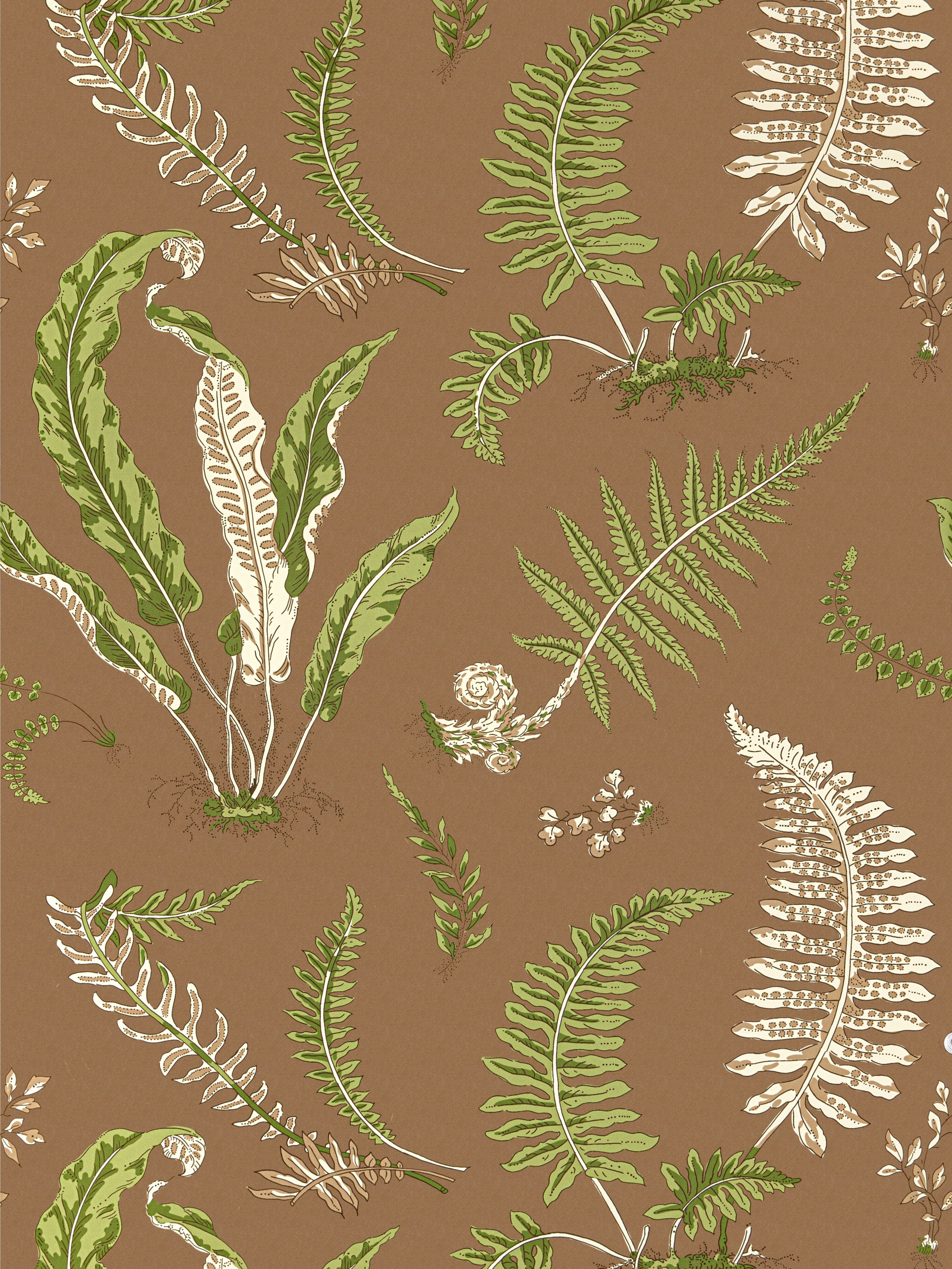 Elsie De Wolfe wallpaper in greens on brown color - pattern number SC 0005WP88592D - by Scalamandre in the  collection