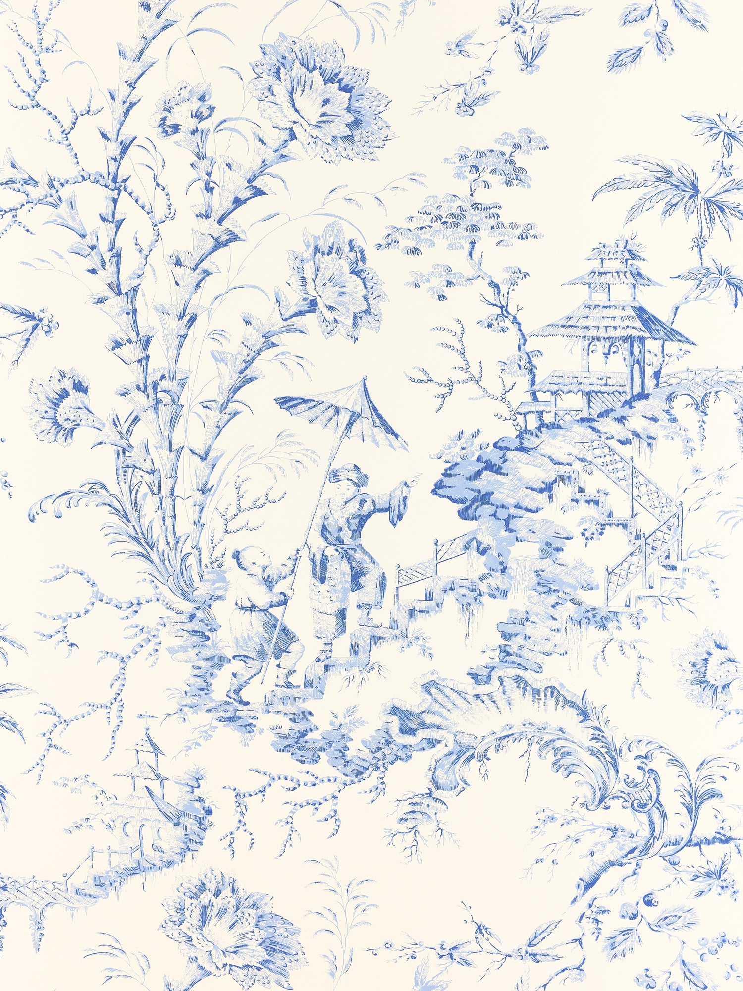 Pillement Toile wallpaper in china blue color - pattern number SC 0011WP81561 - by Scalamandre in the  collection