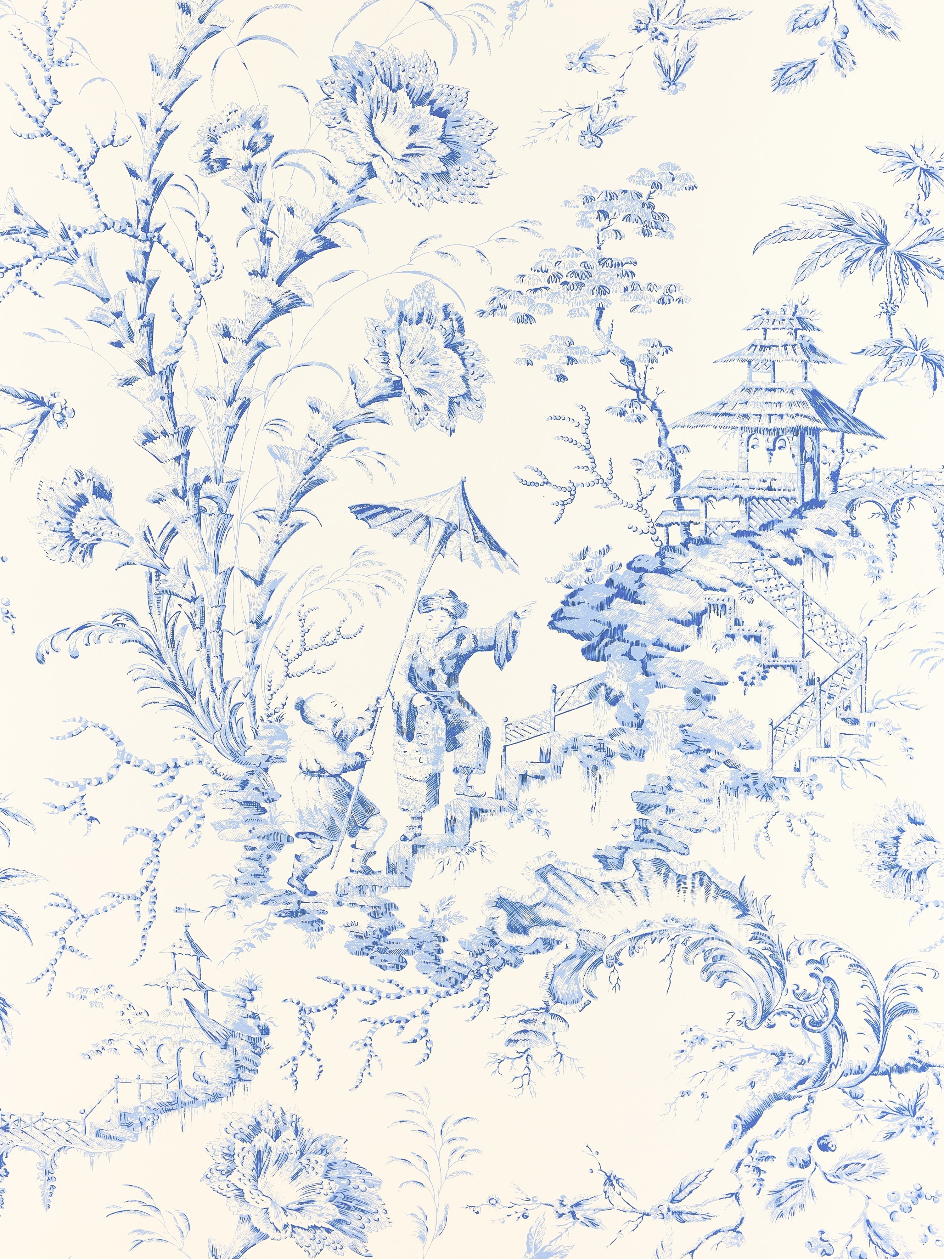 Pillement Toile wallpaper in china blue color - pattern number SC 0011WP81561 - by Scalamandre in the  collection