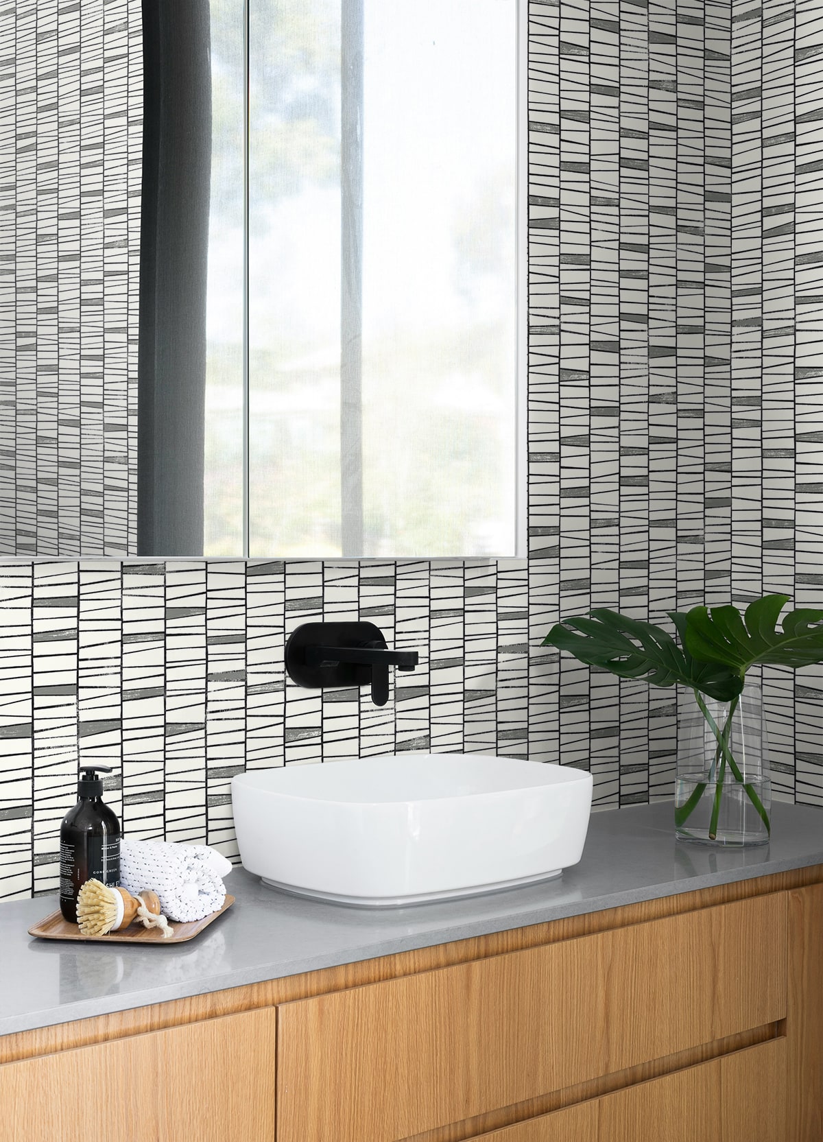 Organic Stripe Peel and Stick wallpaper in monochrome color - pattern number SG12500 - by NextWall in the Peel and Stick Wallpaper by Stacy Garcia Sojourn Collection 5 collection