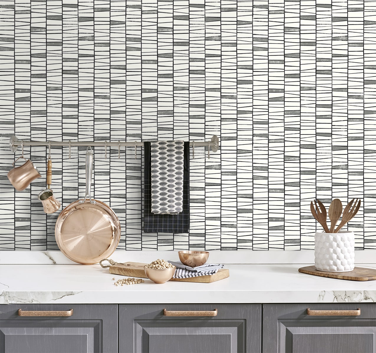 Organic Stripe Peel and Stick wallpaper in monochrome color - pattern number SG12500 - by NextWall in the Peel and Stick Wallpaper by Stacy Garcia Sojourn Collection 5 collection
