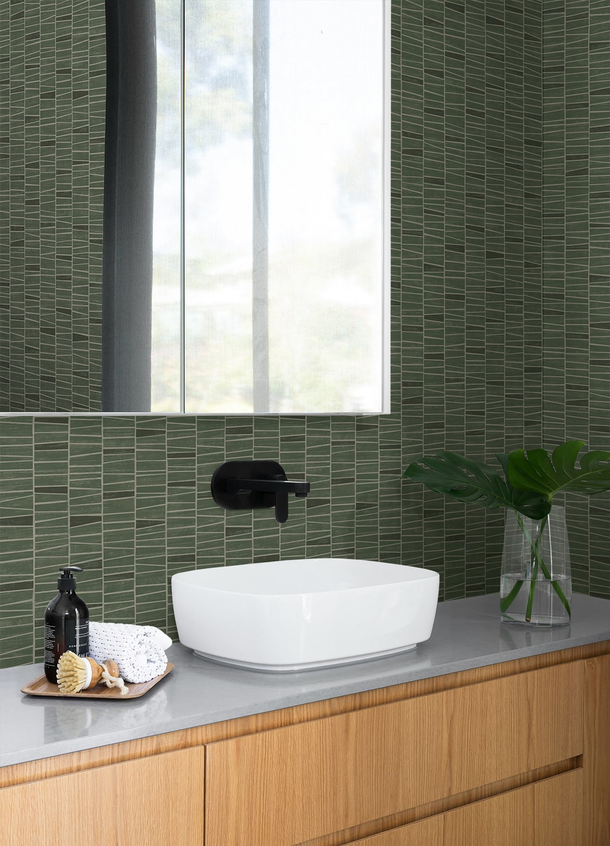 Organic Stripe Peel and Stick wallpaper in green color - pattern number SG12504 - by NextWall in the Peel and Stick Wallpaper by Stacy Garcia Sojourn Collection 5 collection