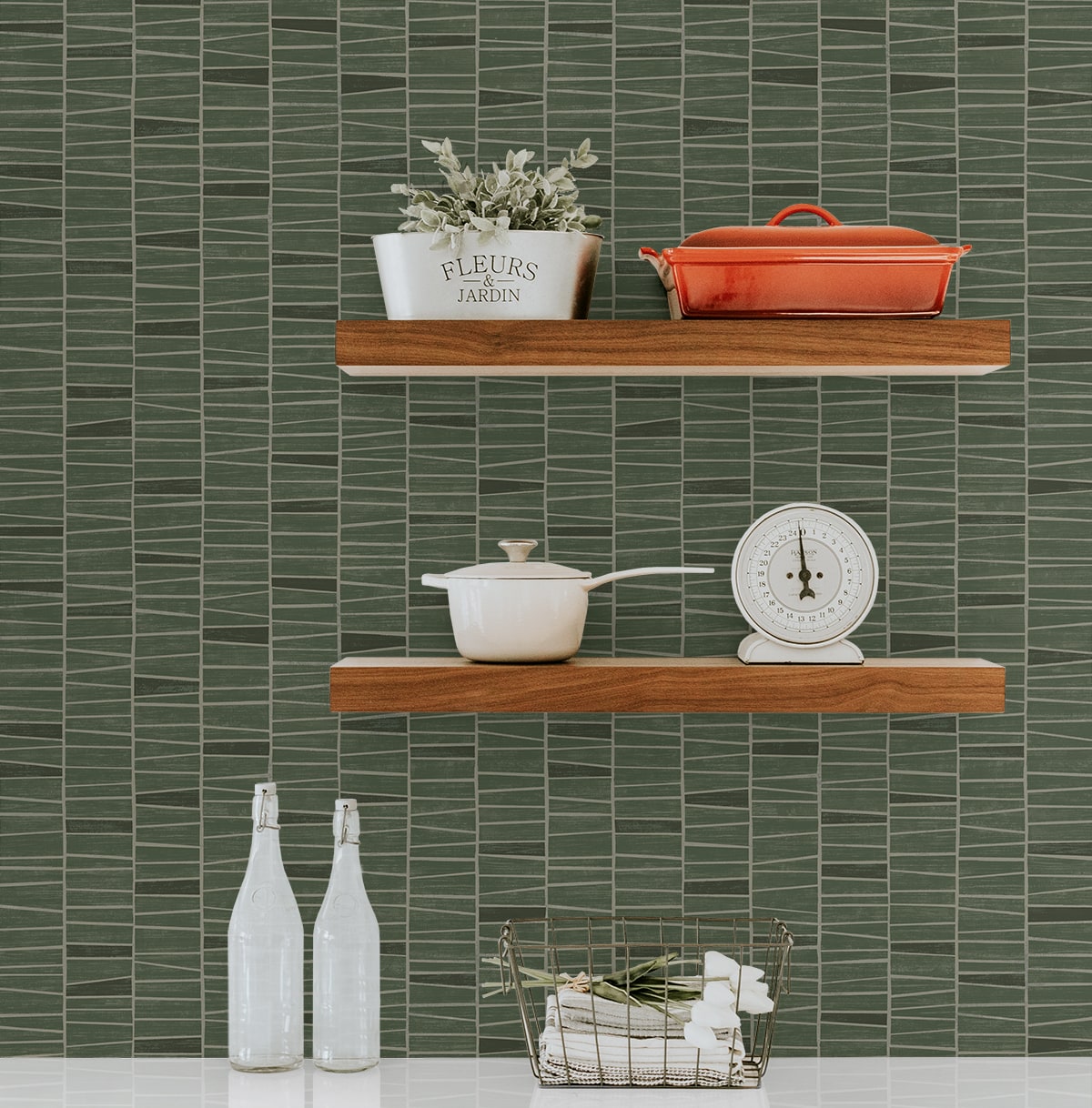 Organic Stripe Peel and Stick wallpaper in green color - pattern number SG12504 - by NextWall in the Peel and Stick Wallpaper by Stacy Garcia Sojourn Collection 5 collection
