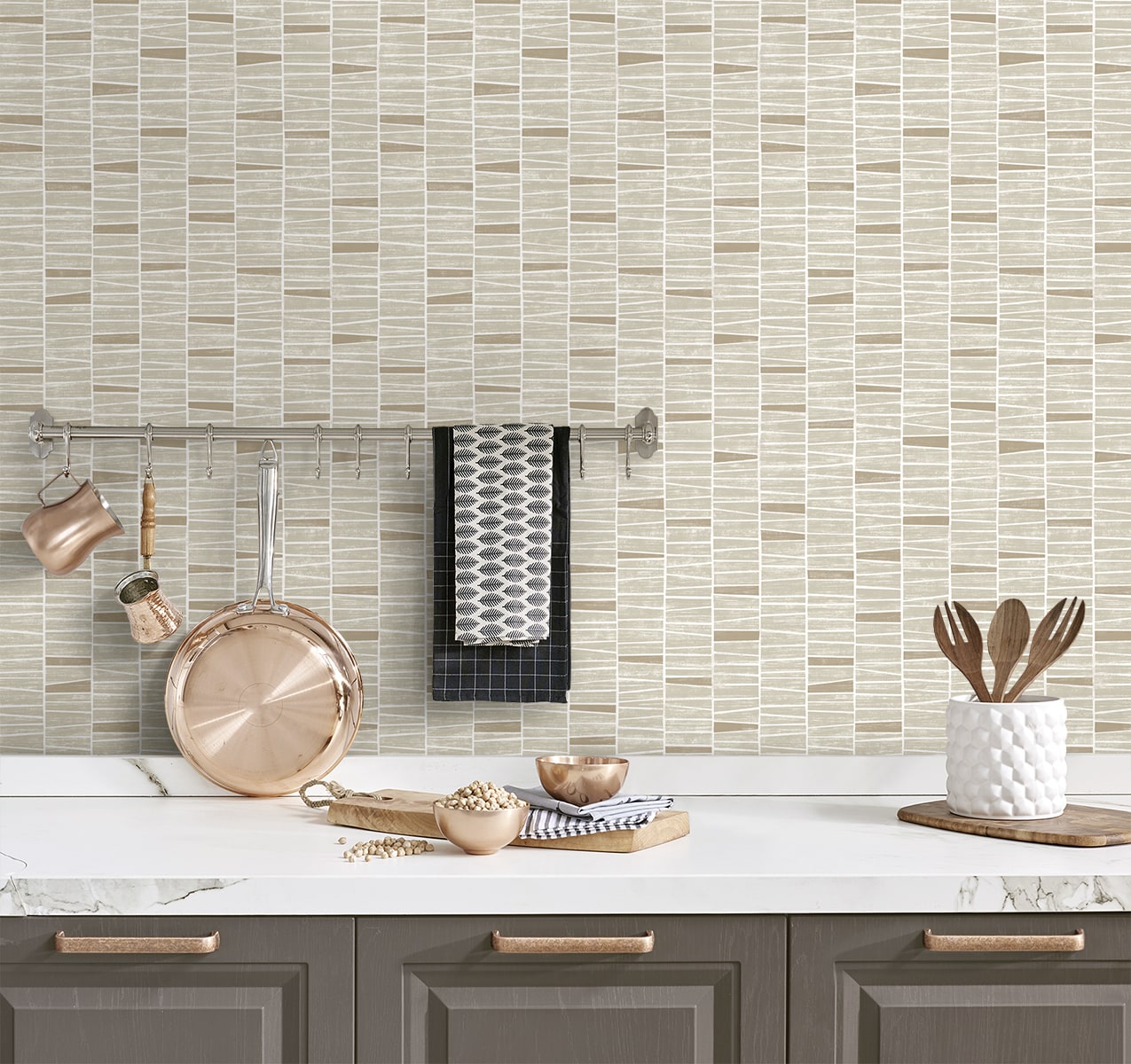 Organic Stripe Peel and Stick wallpaper in neutral color - pattern number SG12507 - by NextWall in the Peel and Stick Wallpaper by Stacy Garcia Sojourn Collection 5 collection