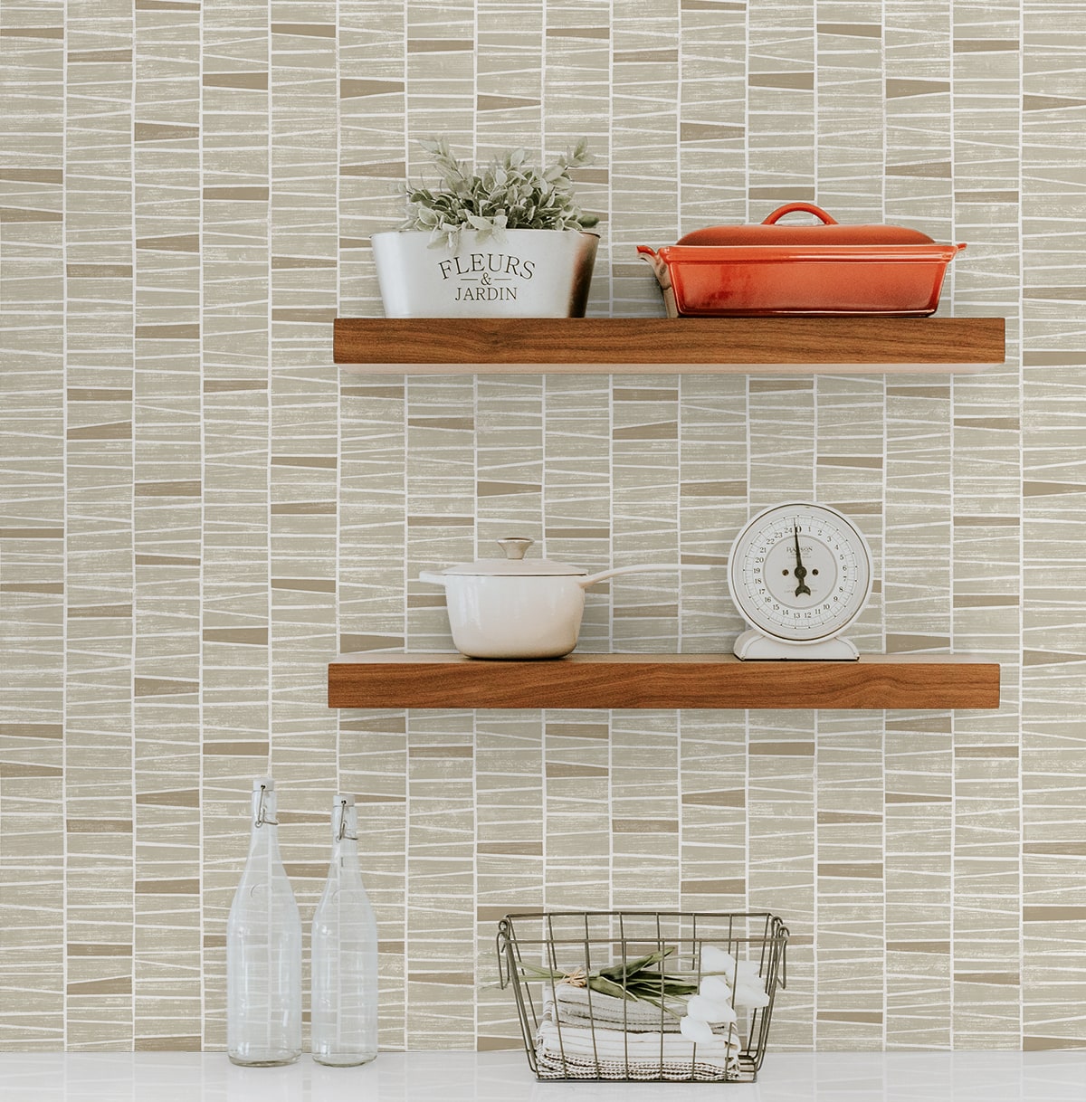 Organic Stripe Peel and Stick wallpaper in neutral color - pattern number SG12507 - by NextWall in the Peel and Stick Wallpaper by Stacy Garcia Sojourn Collection 5 collection