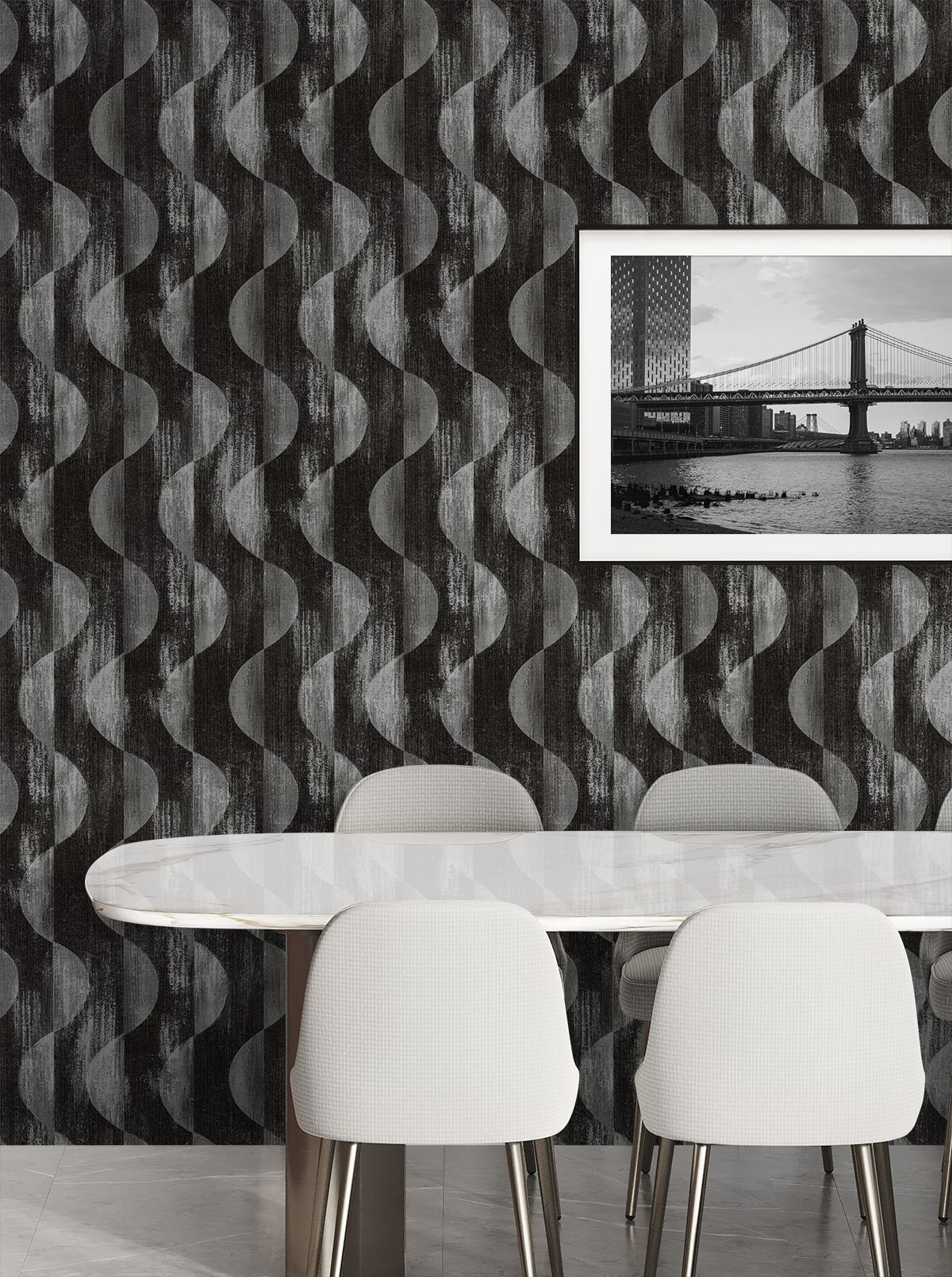Half Circles Peel and Stick wallpaper in charcoal color - pattern number SG12700 - by NextWall in the Peel and Stick Wallpaper by Stacy Garcia Sojourn Collection 5 collection