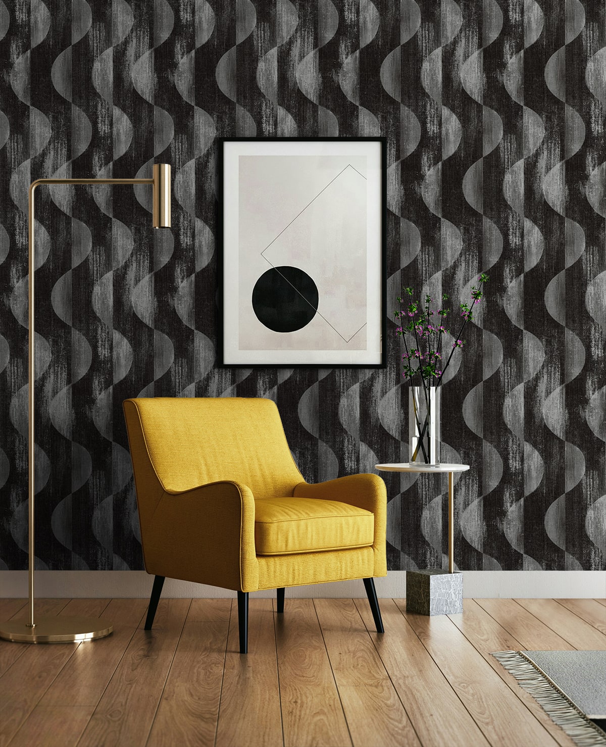 Half Circles Peel and Stick wallpaper in charcoal color - pattern number SG12700 - by NextWall in the Peel and Stick Wallpaper by Stacy Garcia Sojourn Collection 5 collection