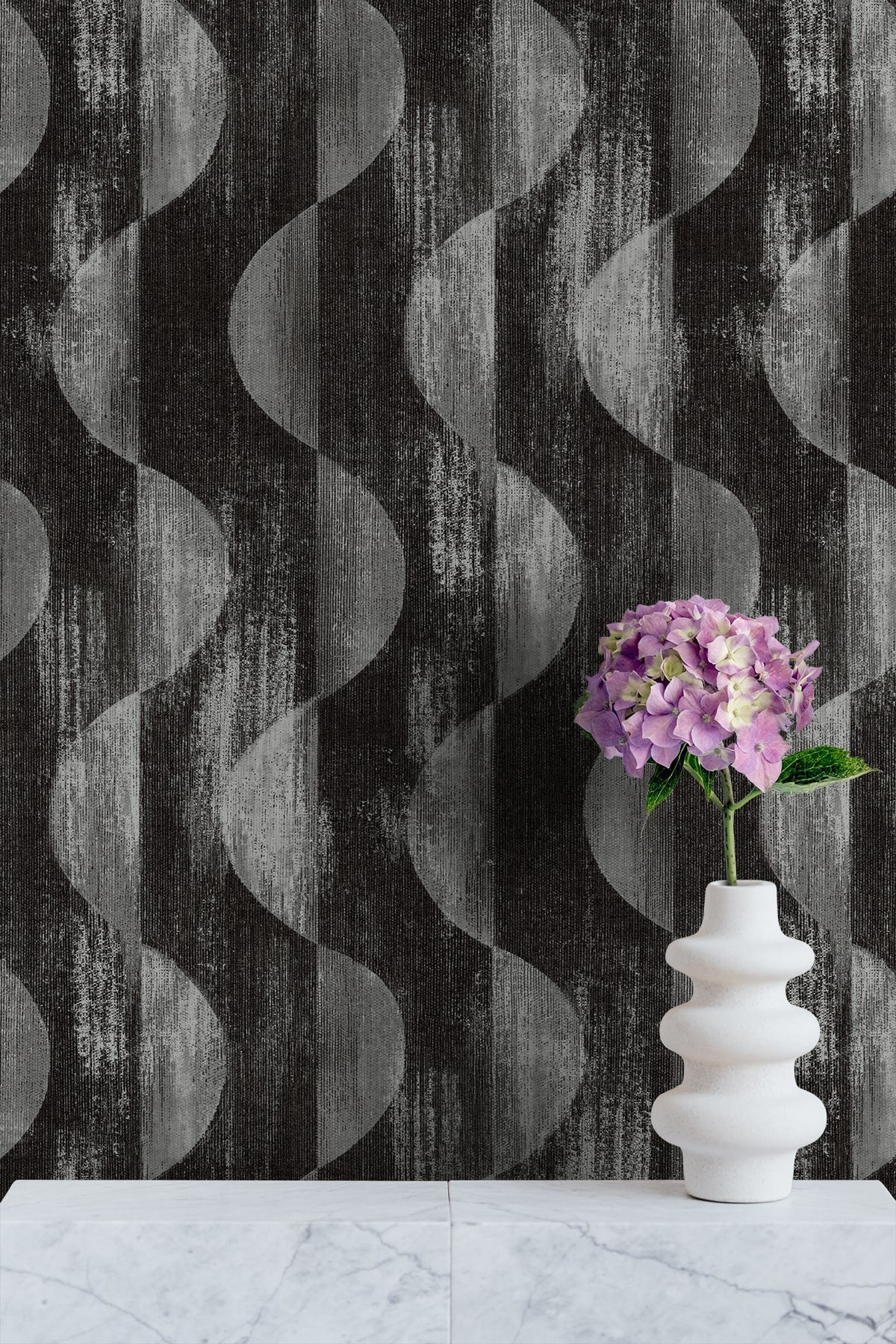 Half Circles Peel and Stick wallpaper in charcoal color - pattern number SG12700 - by NextWall in the Peel and Stick Wallpaper by Stacy Garcia Sojourn Collection 5 collection
