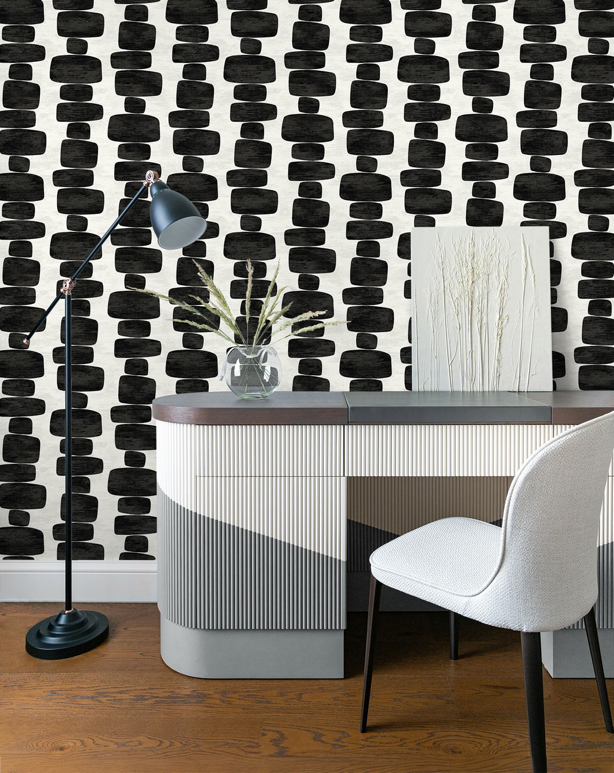 Stripe Block Peel and Stick wallpaper in charcoal color - pattern number SG12900 - by NextWall in the Peel and Stick Wallpaper by Stacy Garcia Sojourn Collection 5 collection