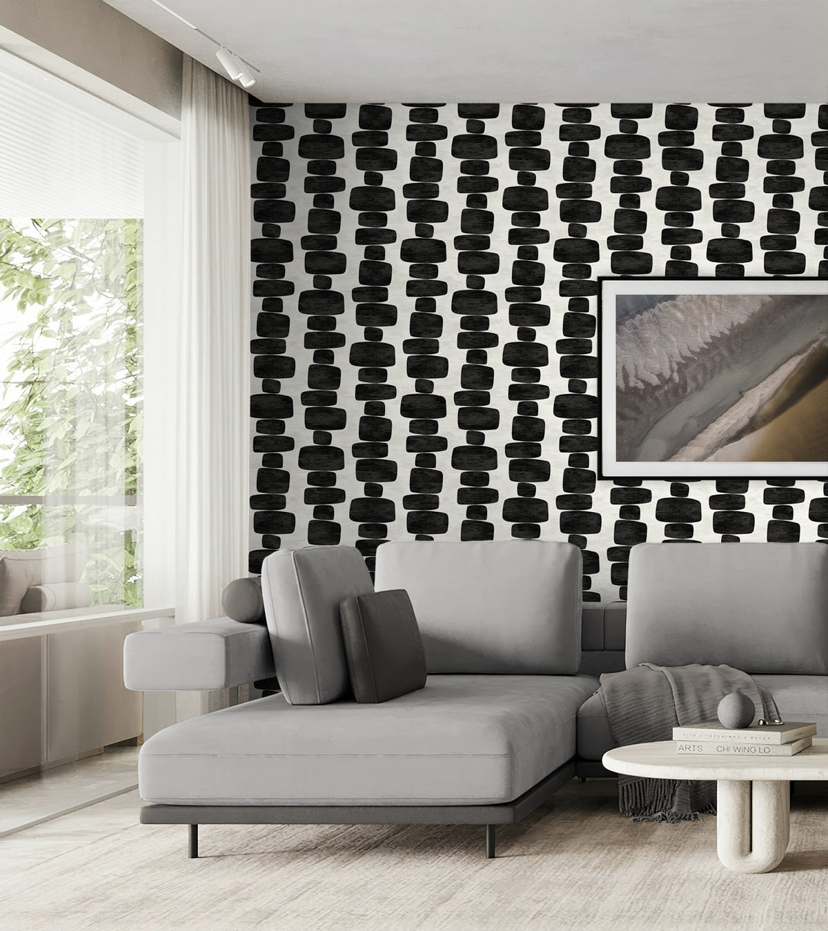 Stripe Block Peel and Stick wallpaper in charcoal color - pattern number SG12900 - by NextWall in the Peel and Stick Wallpaper by Stacy Garcia Sojourn Collection 5 collection
