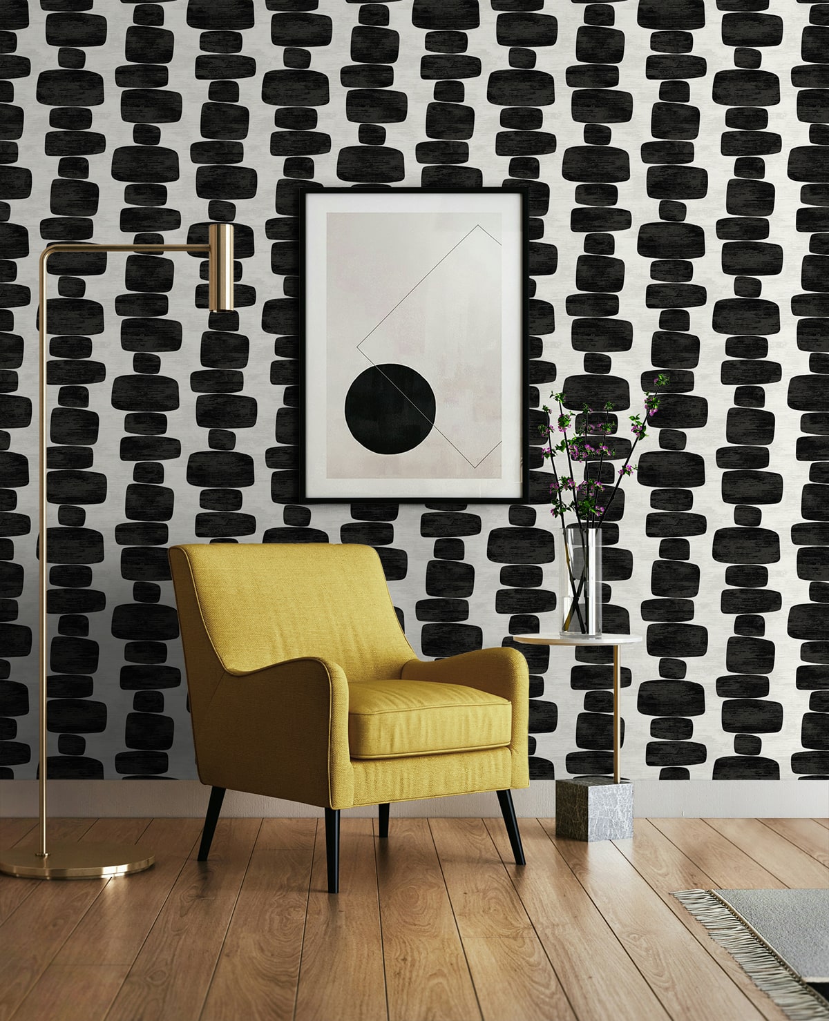 Stripe Block Peel and Stick wallpaper in charcoal color - pattern number SG12900 - by NextWall in the Peel and Stick Wallpaper by Stacy Garcia Sojourn Collection 5 collection