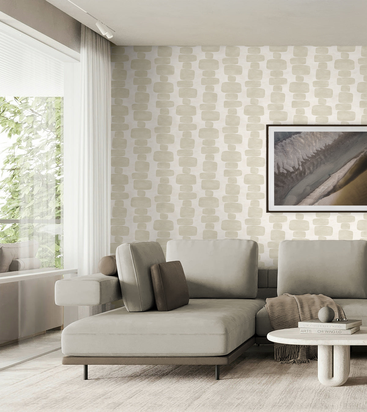 Stripe Block Peel and Stick wallpaper in beige color - pattern number SG12905 - by NextWall in the Peel and Stick Wallpaper by Stacy Garcia Sojourn Collection 5 collection
