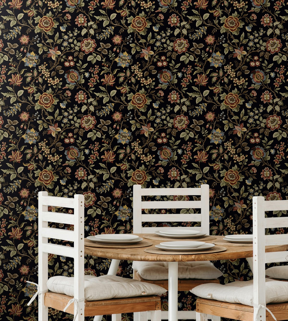 Jacobean Floral Trail Peel and Stick wallpaper in ebony color - pattern number SG13001 - by NextWall in the Peel and Stick Wallpaper by Stacy Garcia Sojourn Collection 6 collection