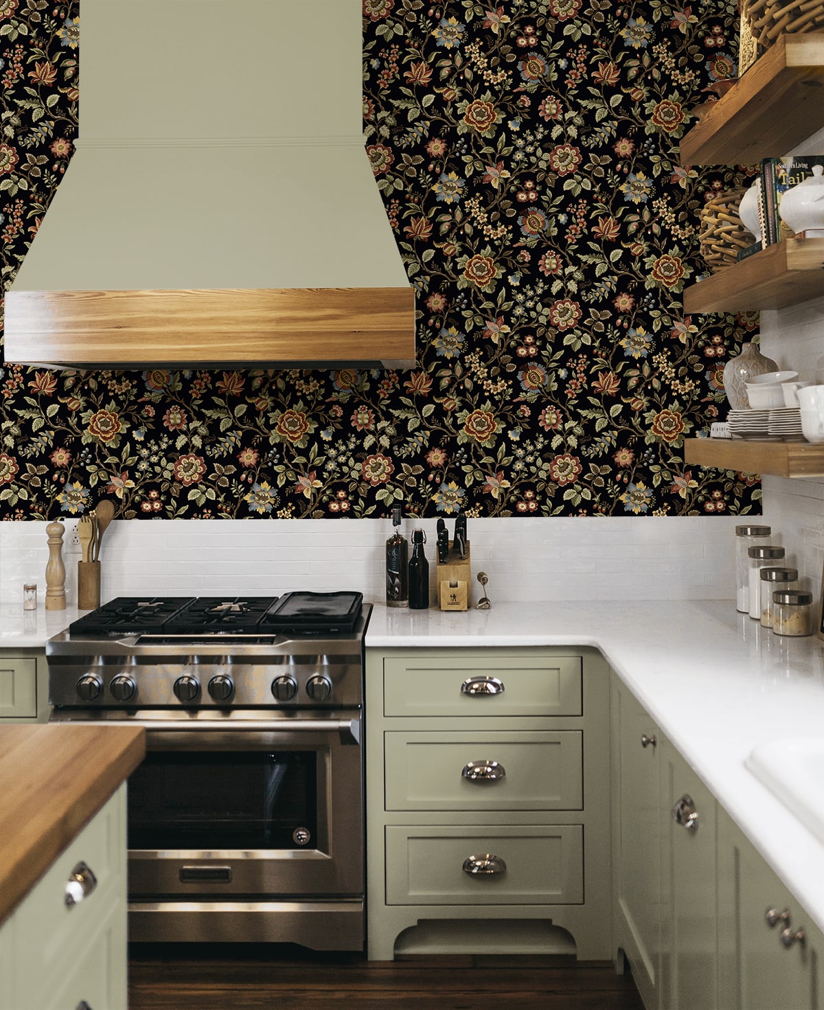 Jacobean Floral Trail Peel and Stick wallpaper in ebony color - pattern number SG13001 - by NextWall in the Peel and Stick Wallpaper by Stacy Garcia Sojourn Collection 6 collection