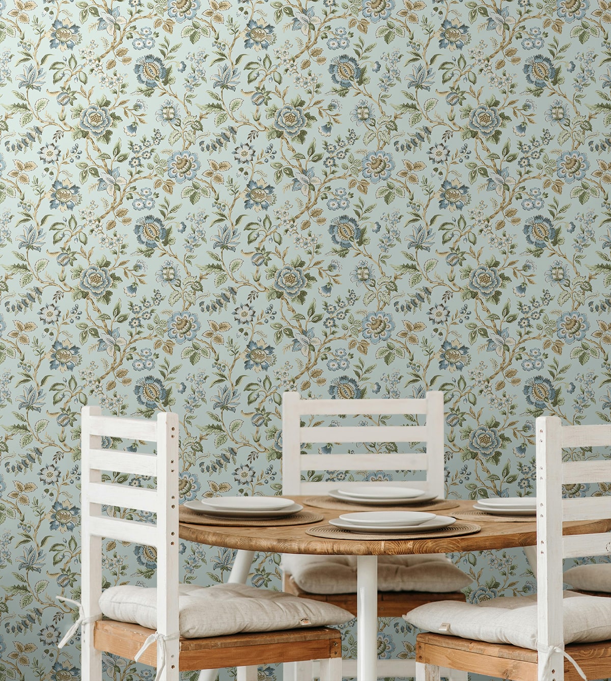 Jacobean Floral Trail Peel and Stick wallpaper in sea mist color - pattern number SG13004 - by NextWall in the Peel and Stick Wallpaper by Stacy Garcia Sojourn Collection 6 collection