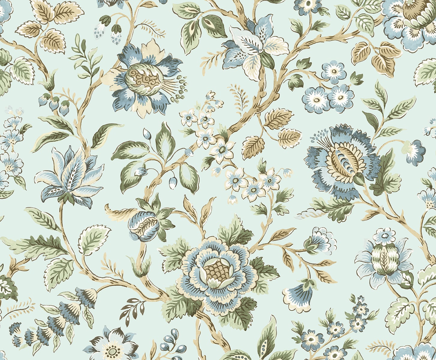 Jacobean Floral Trail Peel and Stick wallpaper in sea mist color - pattern number SG13004 - by NextWall in the Peel and Stick Wallpaper by Stacy Garcia Sojourn Collection 6 collection