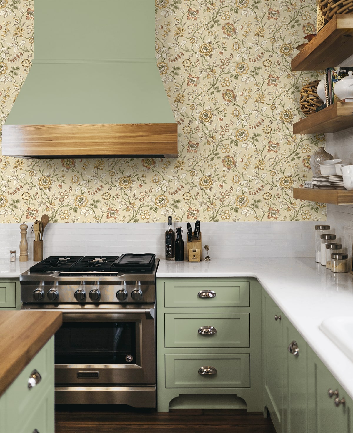 Jacobean Floral Trail Peel and Stick wallpaper in latte color - pattern number SG13006 - by NextWall in the Peel and Stick Wallpaper by Stacy Garcia Sojourn Collection 6 collection