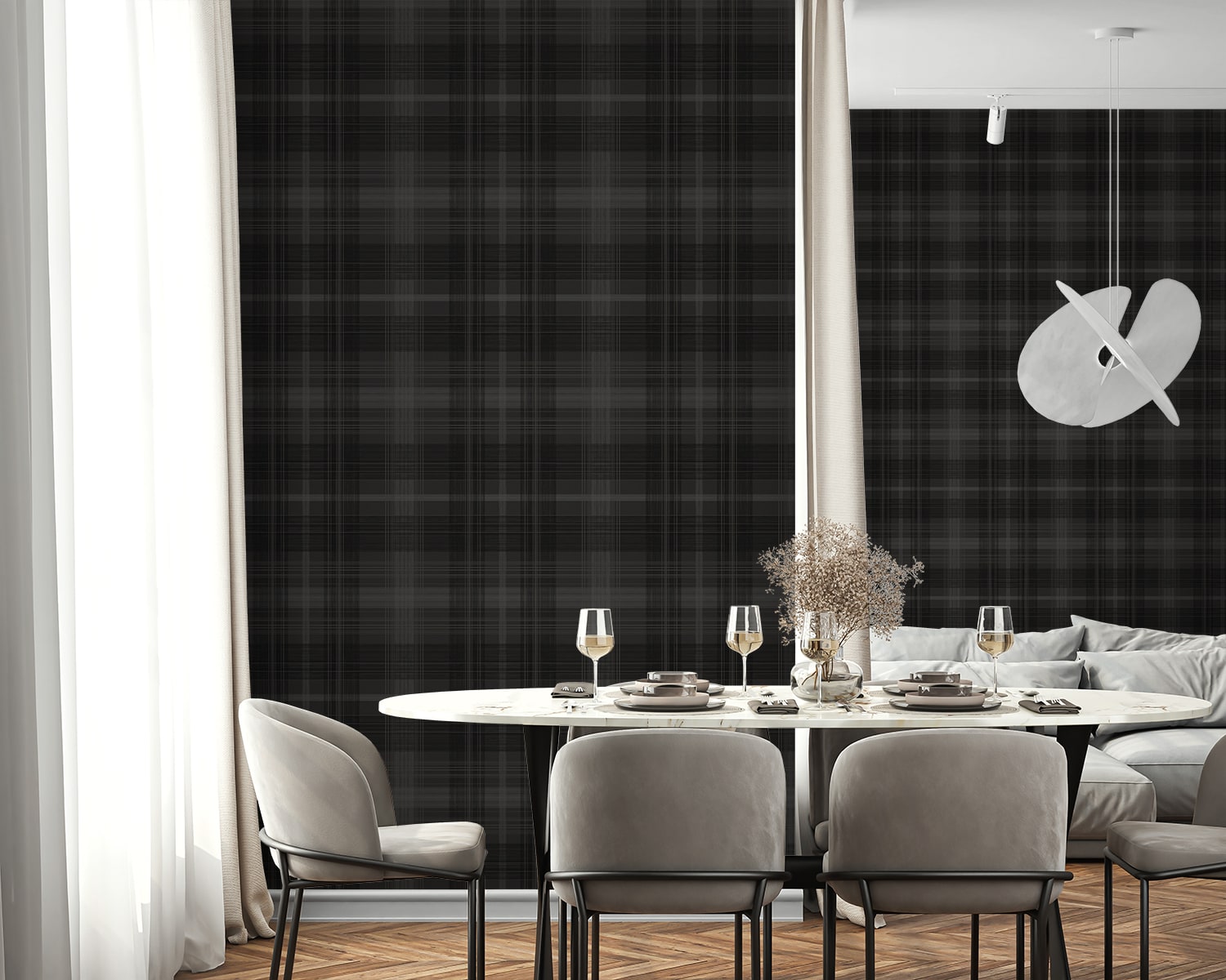 Crossroads Plaid Peel and Stick wallpaper in wrought iron color - pattern number SG13100 - by NextWall in the Peel and Stick Wallpaper by Stacy Garcia Sojourn Collection 6 collection