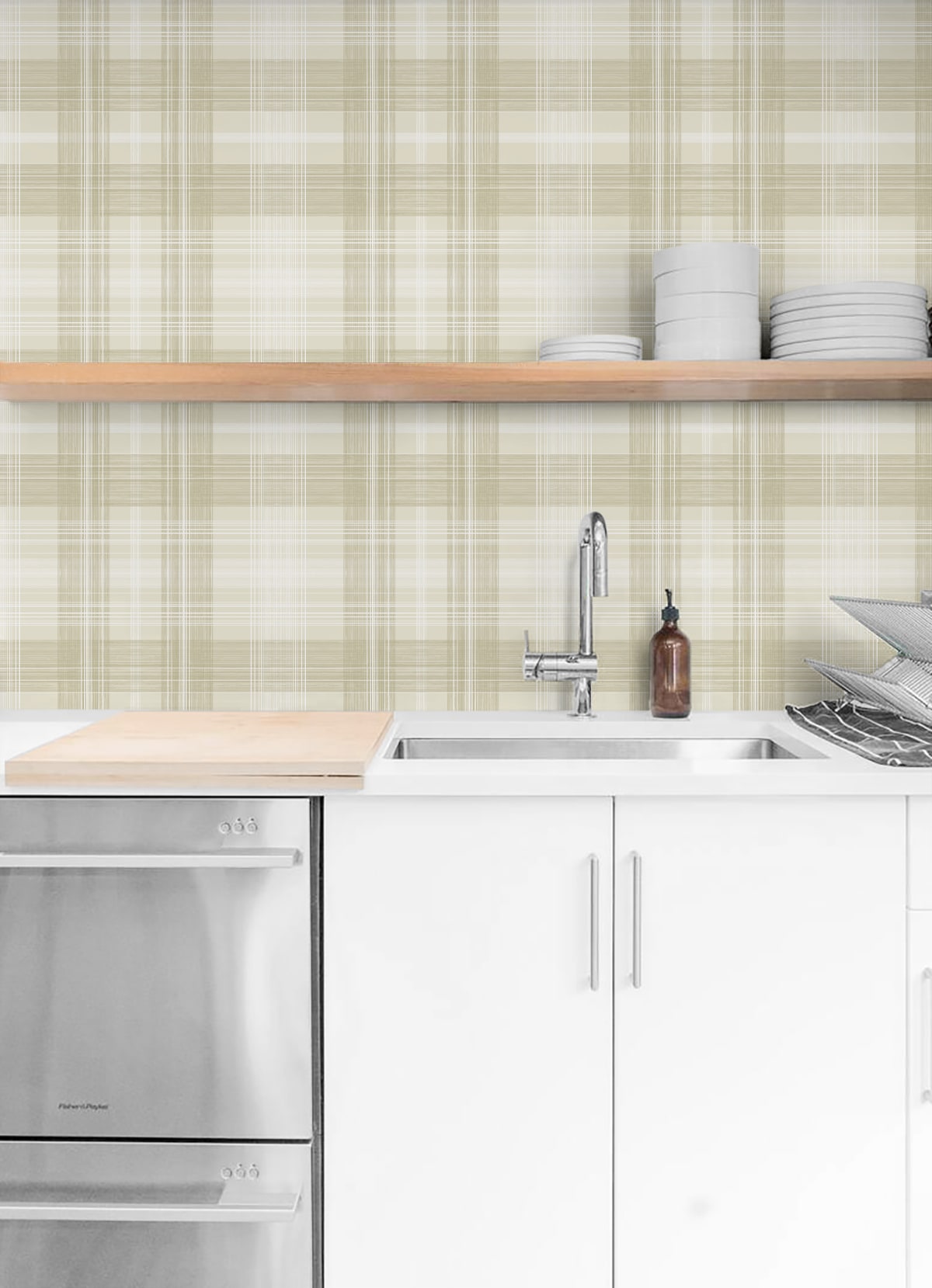 Crossroads Plaid Peel and Stick wallpaper in sand dollar color - pattern number SG13107 - by NextWall in the Peel and Stick Wallpaper by Stacy Garcia Sojourn Collection 6 collection