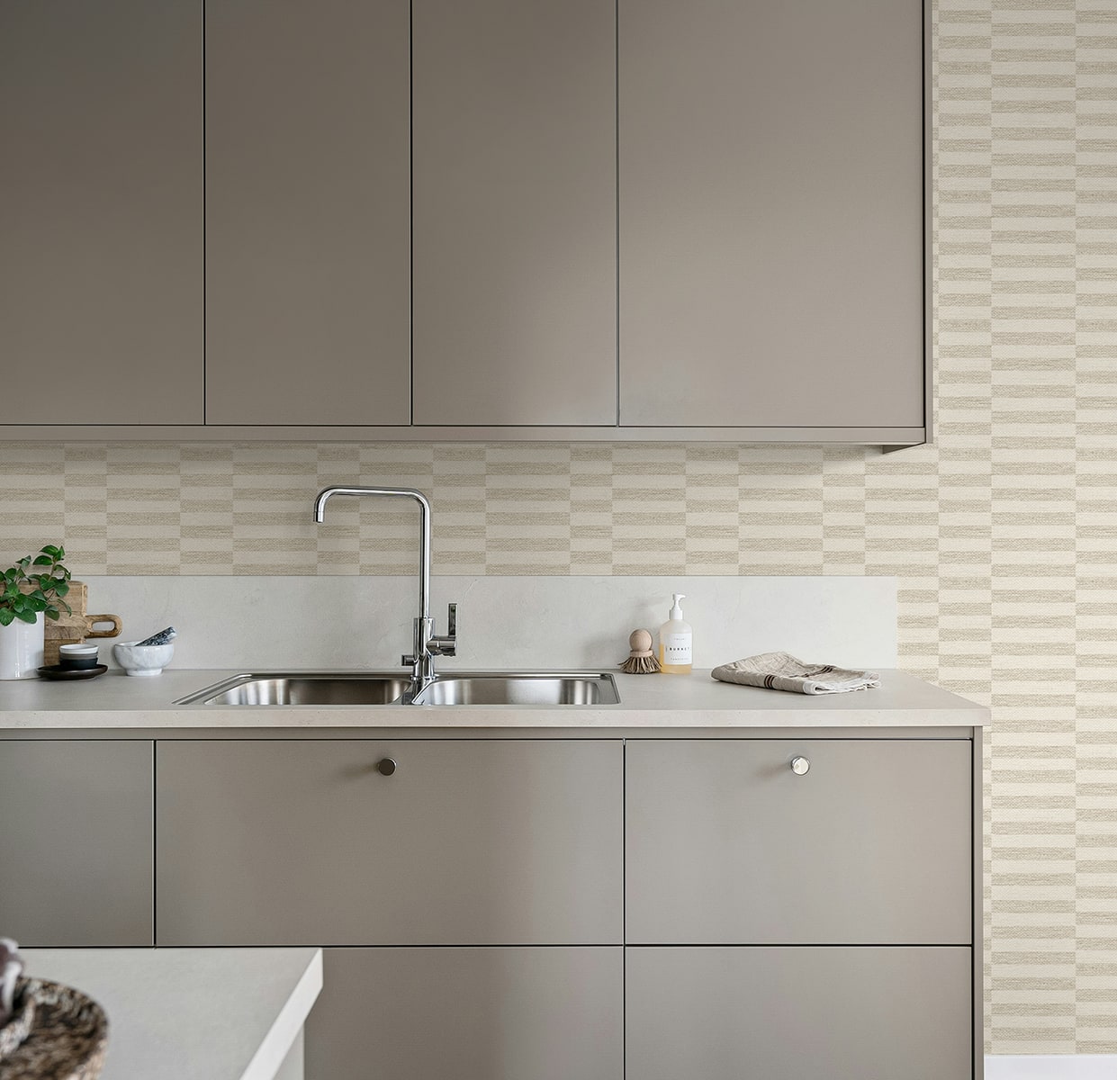 Faux Woven Stripe Peel and Stick wallpaper in natural color - pattern number SG13207 - by NextWall in the Peel and Stick Wallpaper by Stacy Garcia Sojourn Collection 6 collection