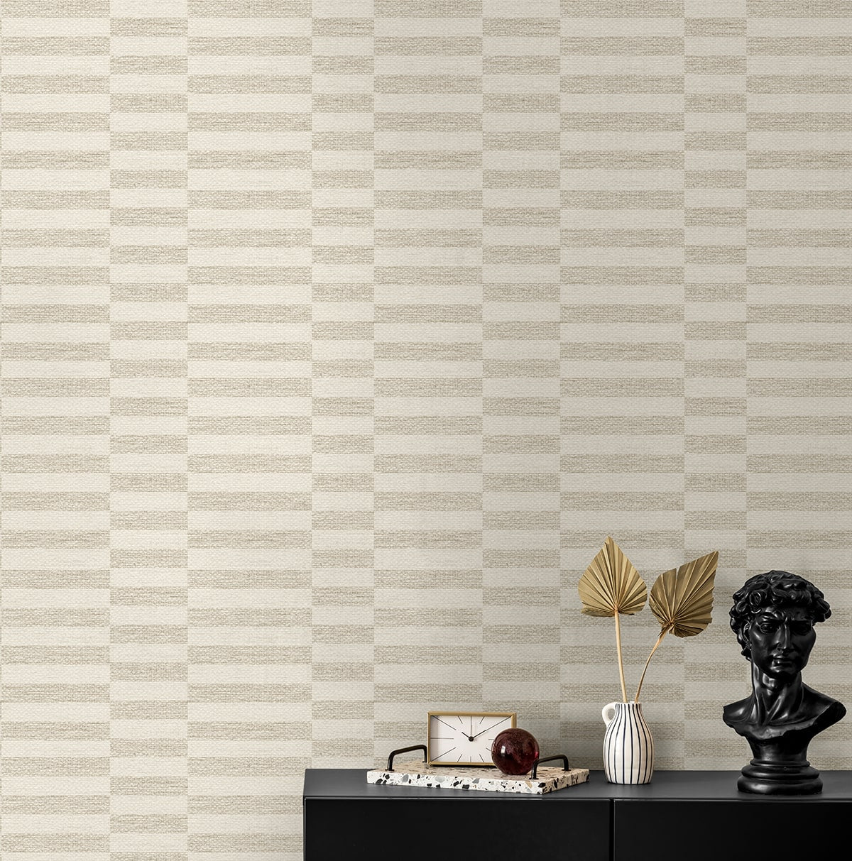 Faux Woven Stripe Peel and Stick wallpaper in natural color - pattern number SG13207 - by NextWall in the Peel and Stick Wallpaper by Stacy Garcia Sojourn Collection 6 collection