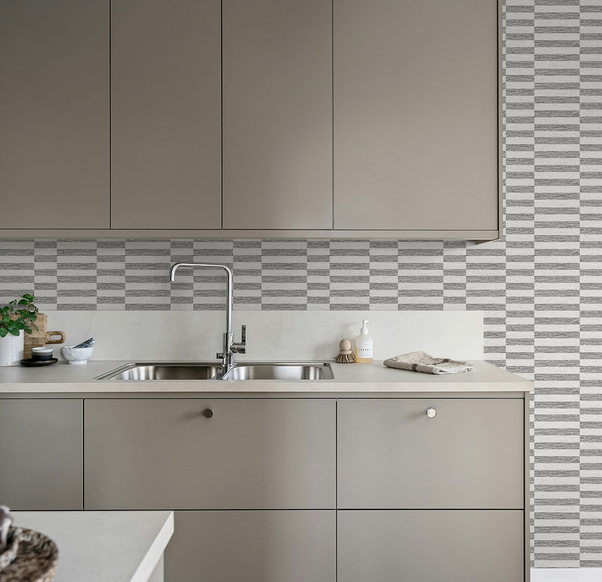 Faux Woven Stripe Peel and Stick wallpaper in iron mist color - pattern number SG13208 - by NextWall in the Peel and Stick Wallpaper by Stacy Garcia Sojourn Collection 6 collection