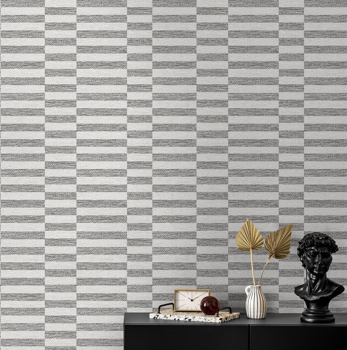 Faux Woven Stripe Peel and Stick wallpaper in iron mist color - pattern number SG13208 - by NextWall in the Peel and Stick Wallpaper by Stacy Garcia Sojourn Collection 6 collection