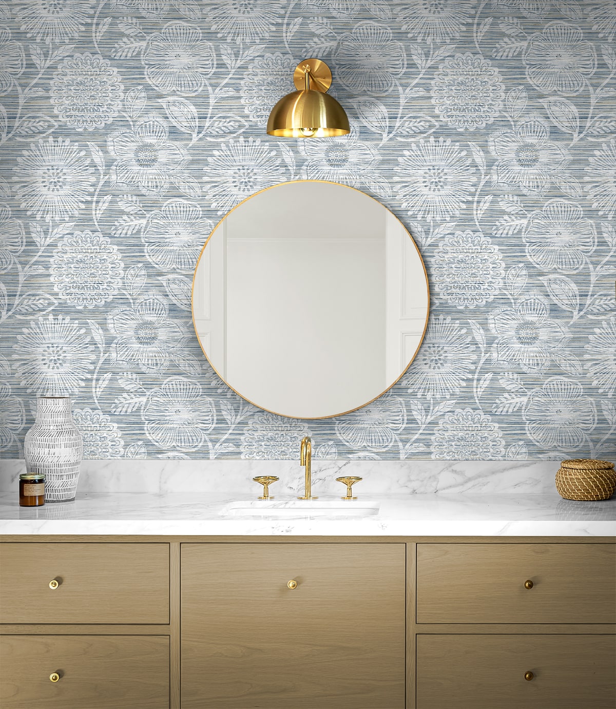 Faux Grass Floral Peel and Stick wallpaper in bluestone color - pattern number SG13302 - by NextWall in the Peel and Stick Wallpaper by Stacy Garcia Sojourn Collection 6 collection
